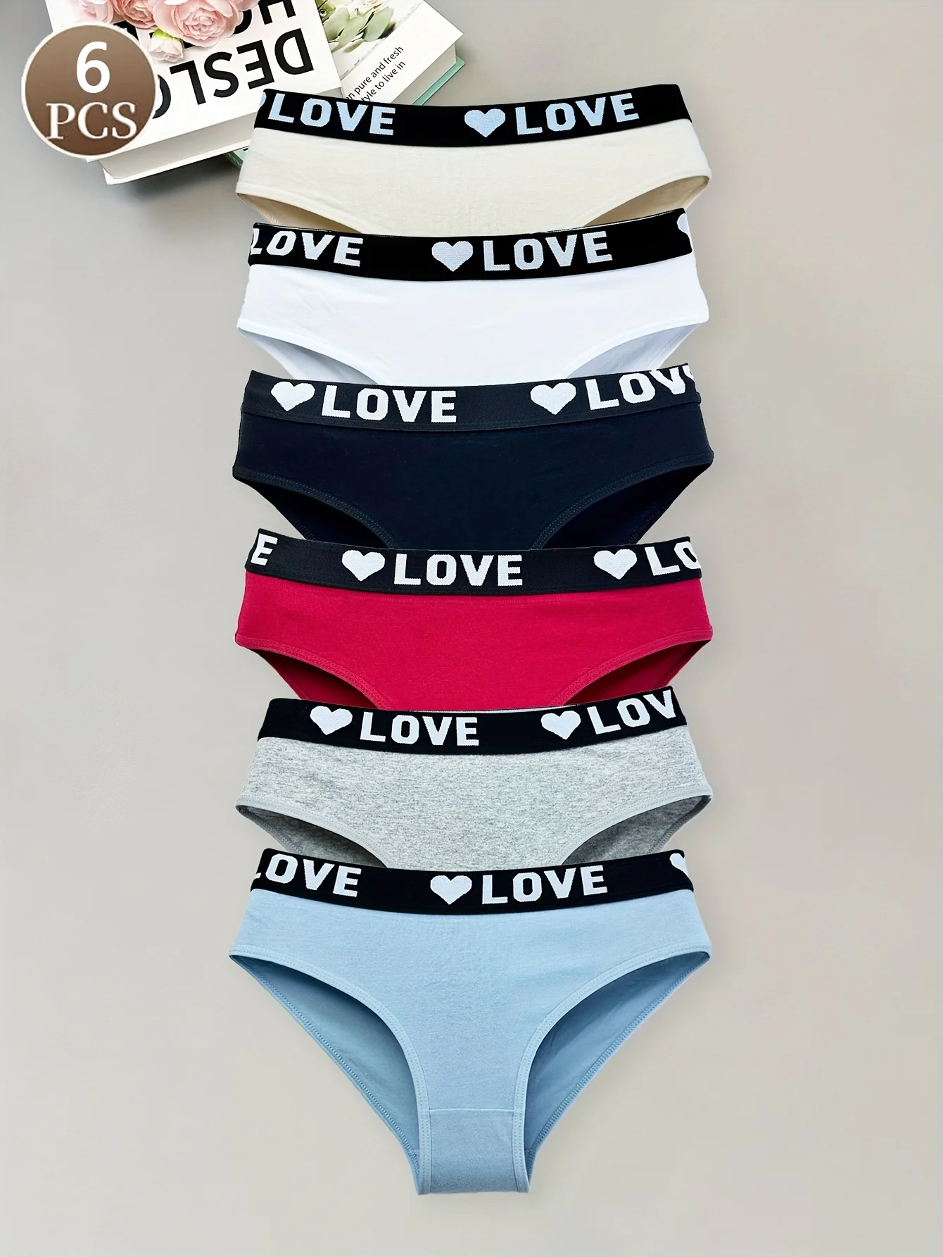 6PCS Letter cotton mid waist women