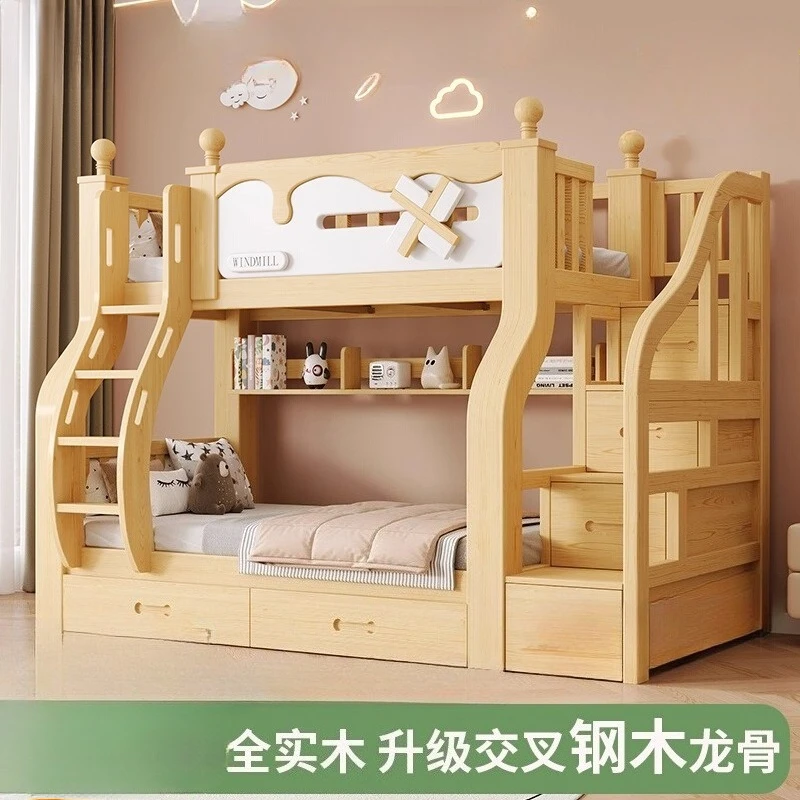 Ober- und Unterbetten Etagenbett Massivholz Mutter und Kind Kinder Hoch und niedrig Multifunktional zweilagig Image