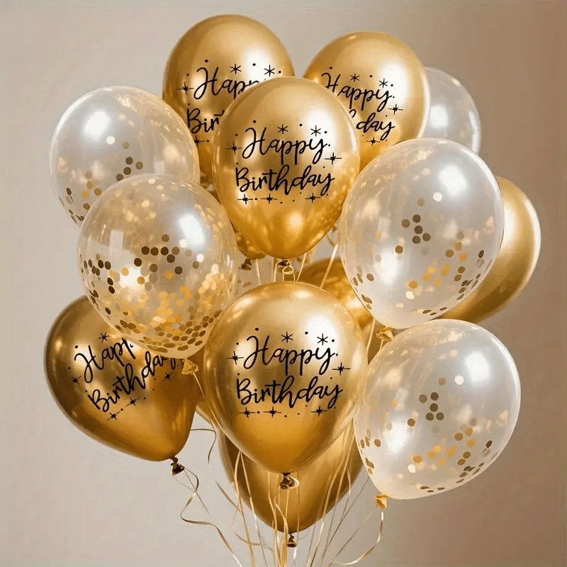 10 stücke 12 zoll Pailletten Ballon Mit Metallic Alles Gute Zum Geburtstag Druck Latex Ballons Set Hochzeit Baby Dusche Geburtstag Party Dekoration Image