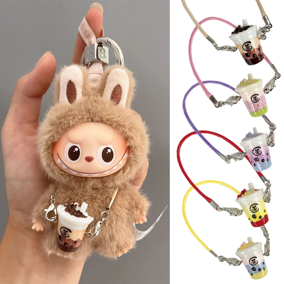 Broche Labubu pour série Love, 10CM, Mini tasse de thé à bulles, sac à bandoulière, pendentif figurines miniatures pour poupée, accessoires Labubu