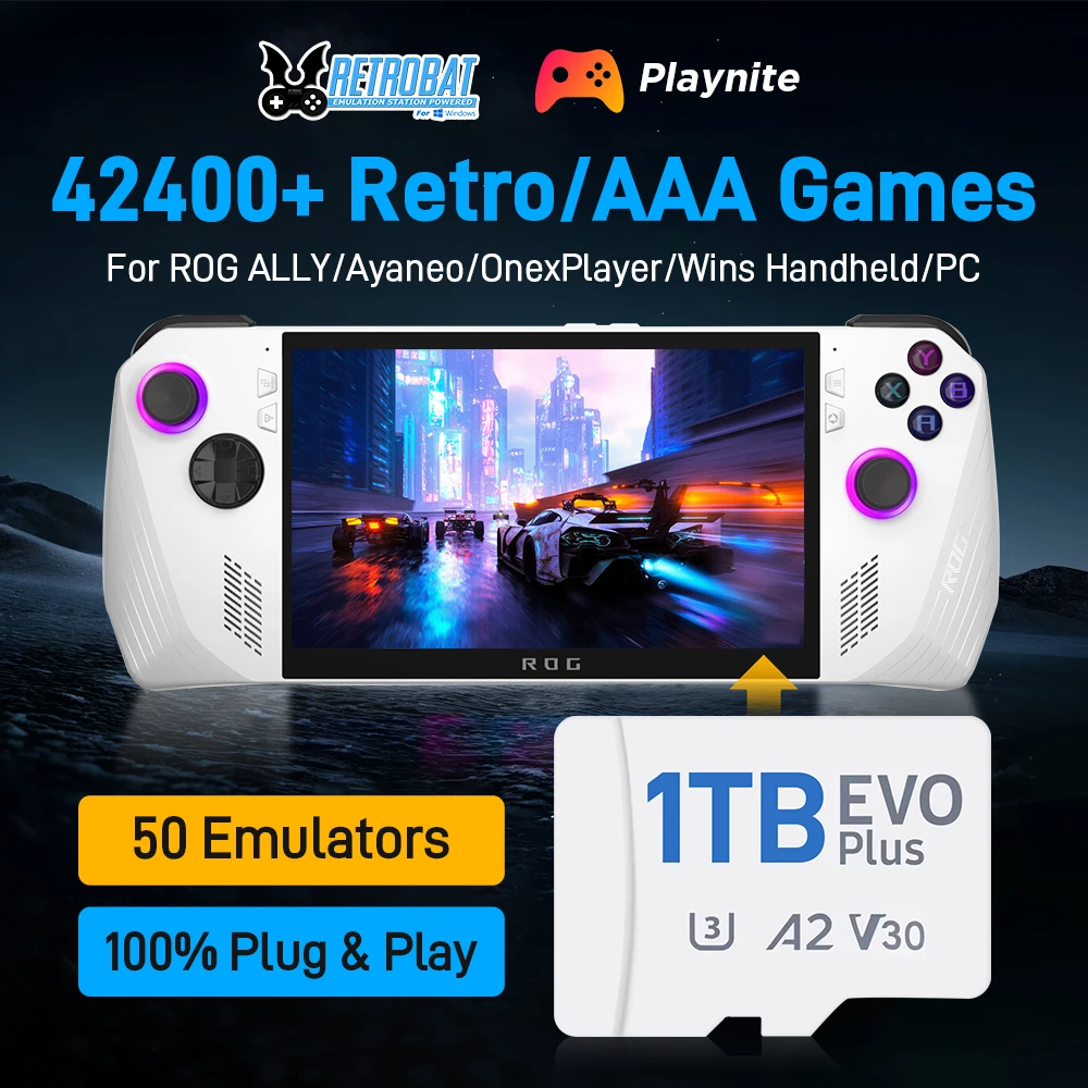 1T-Spielkarte für ROG ALLY mit 42467-Spielen für Onexplayer/Wins Handheld/PC für PS3/PS2/WIIU/SWITCH/SNES/NES/N64 für Spielekonsole