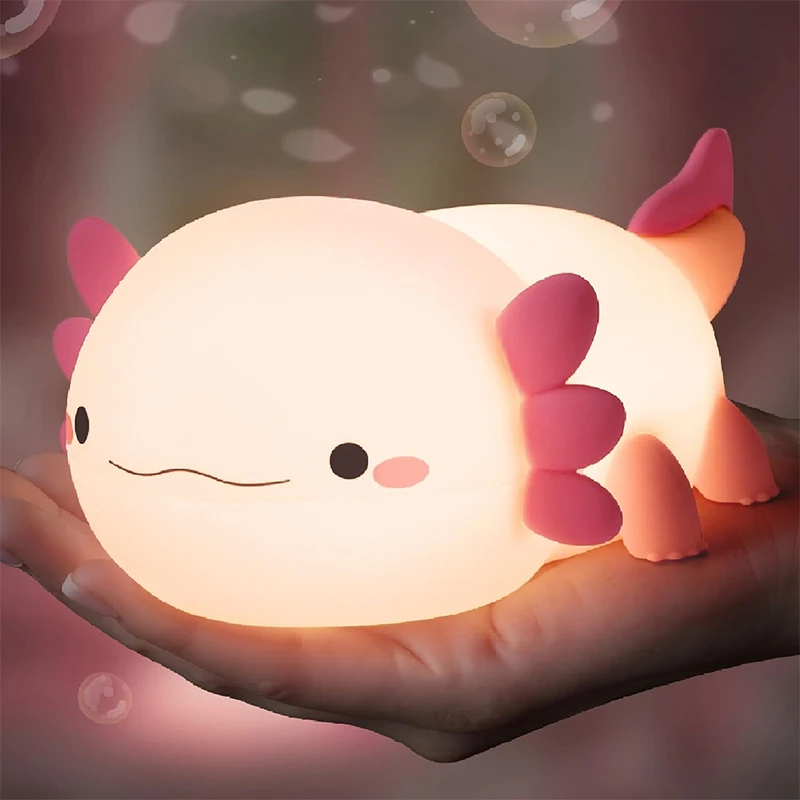 Axolotl Nachtlicht, dimmbares Silikon-Nachtlicht für das Kinderzimmer, Kawaii wiederaufladbare Nachttischlampe, Babyzimmerdekoration