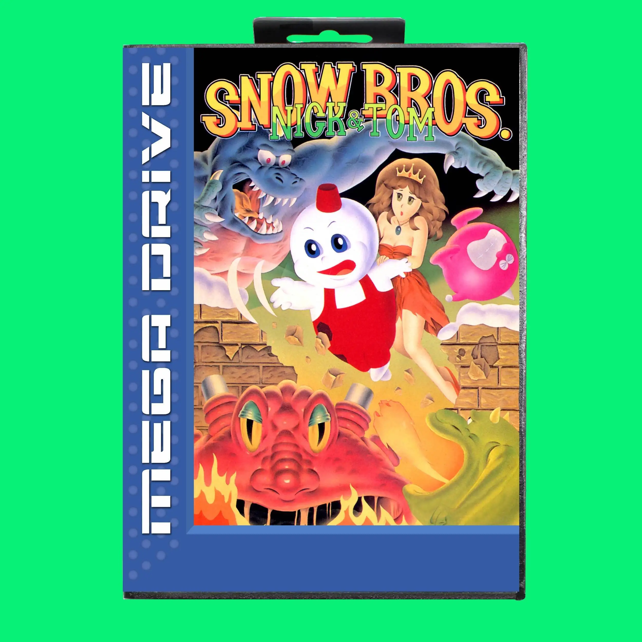 Snow Bros MD Game Card 16 Bit with Box for Sega Megadrive Genesis Video Game Console Cartridge