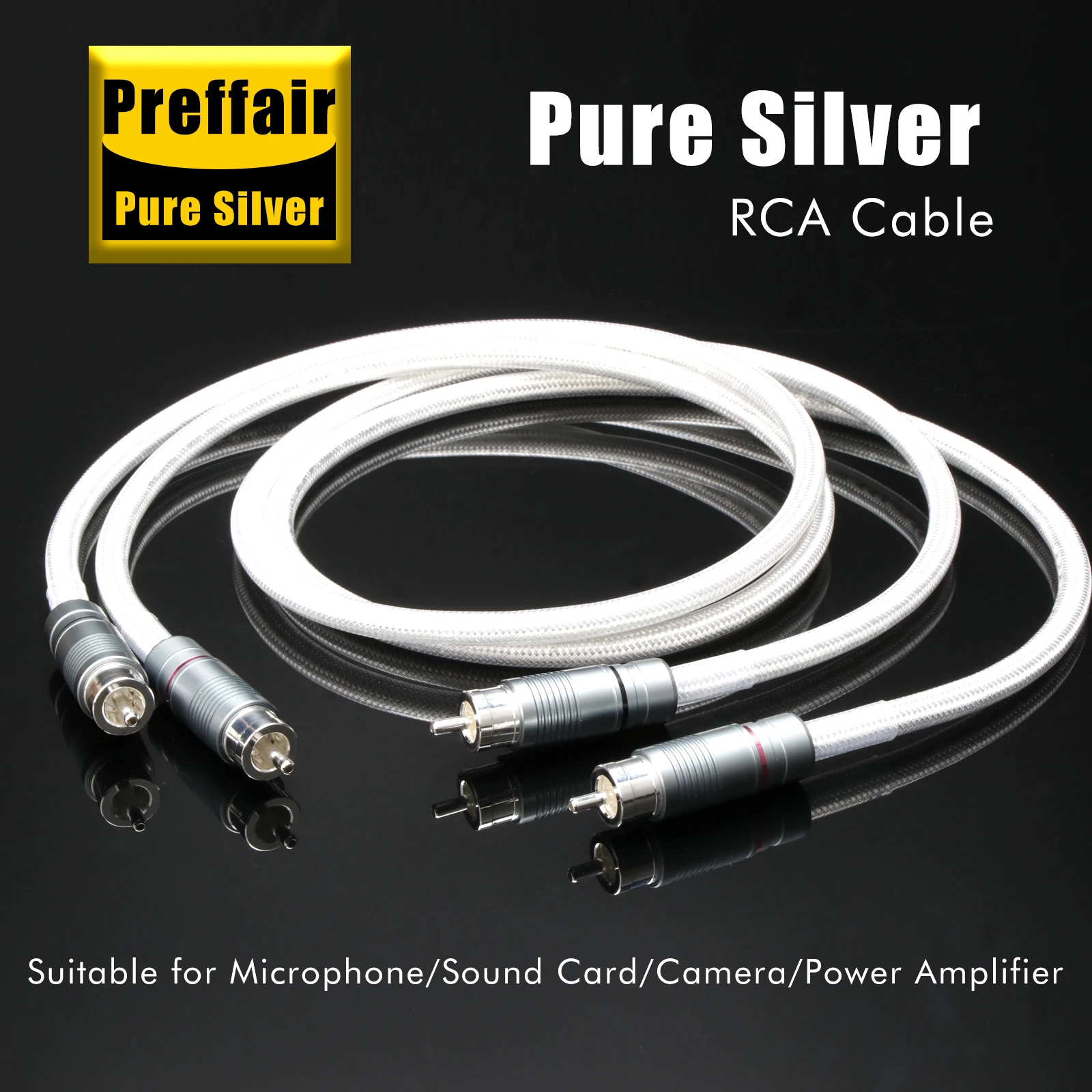 RCA-Kabel HiFi 4N reines Silber Audio-Verbindungssignalkabel mit versilbertem RCA-Stecker massivem PSS-Draht aus reinem Silber Image