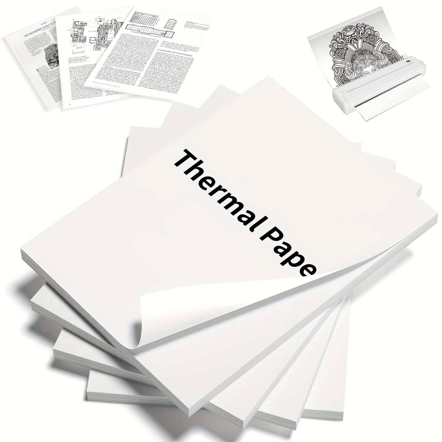 A4-Thermodruckerpapier, 100/200 Blatt, 21,01 cm x 29,69 cm, keine Elektronik, für tragbare Thermodrucker, nicht für Laser-/Tintenstrahldrucker Image