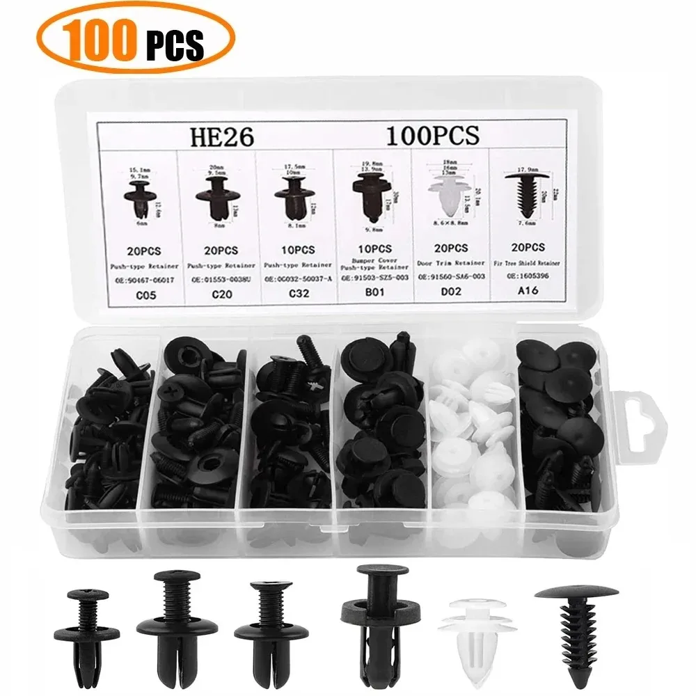 100 stücke Auto Fastener Clips Auto Kotflügel Push Retainer Pins Niet Stoßstange Tür Trim Panel Retainer für Box Tasche paket Image