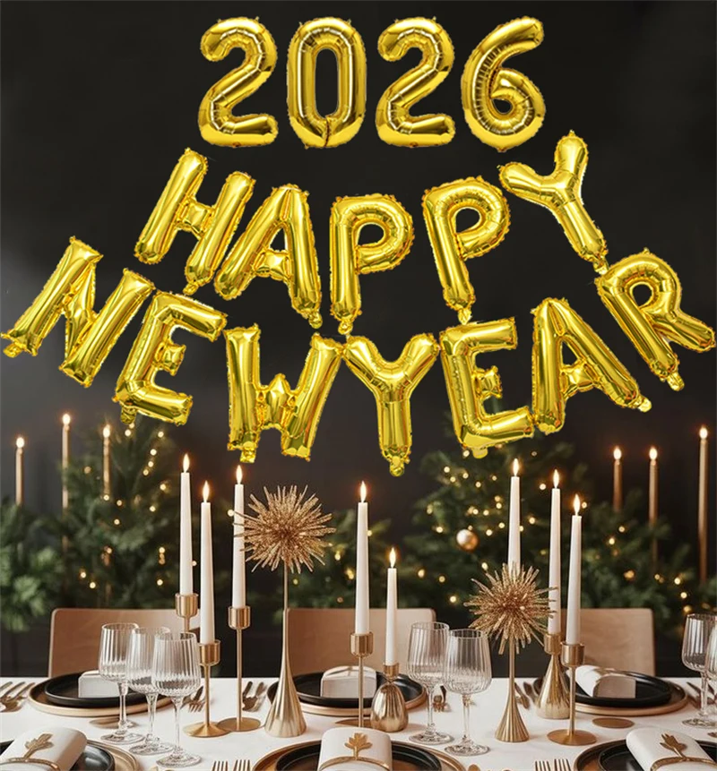 1 satz 2026 Frohes Neues Jahr 16 zoll Brief Ballon Folie Banner Silvester Hintergrund Hause DIY Party Ballon feier Dekoration Image