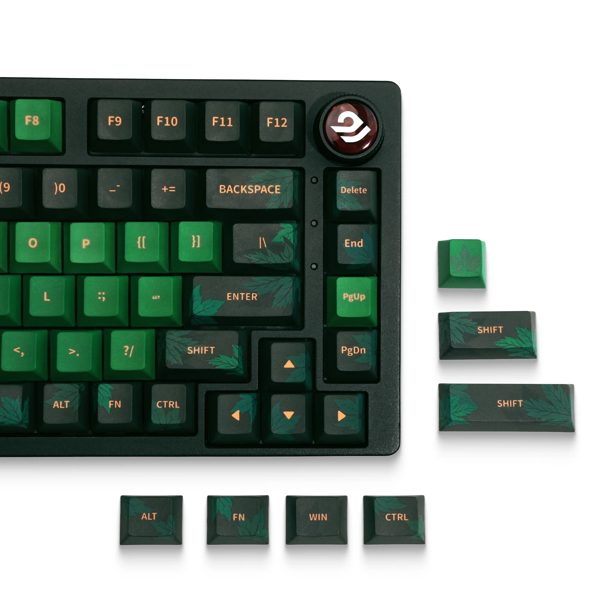 XVX Cherry Tastenkappen, grünes Ahornblatt-Thema, PBT-Farbsub-Tastenkappen, Double Shot, grüne Tastenkappen, 138-Tasten Image