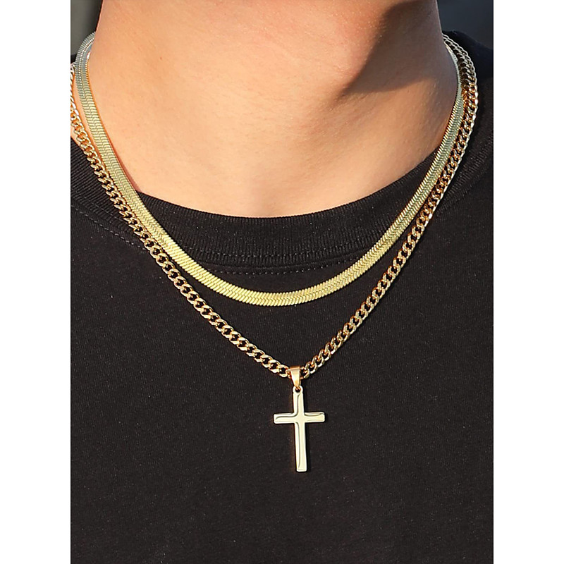 Men's Stainless Steel Cross Pendant Necklace, Durable Fashion Chain Jewelry, Stylish Christian Gift for Christmas, Party Daily Wear