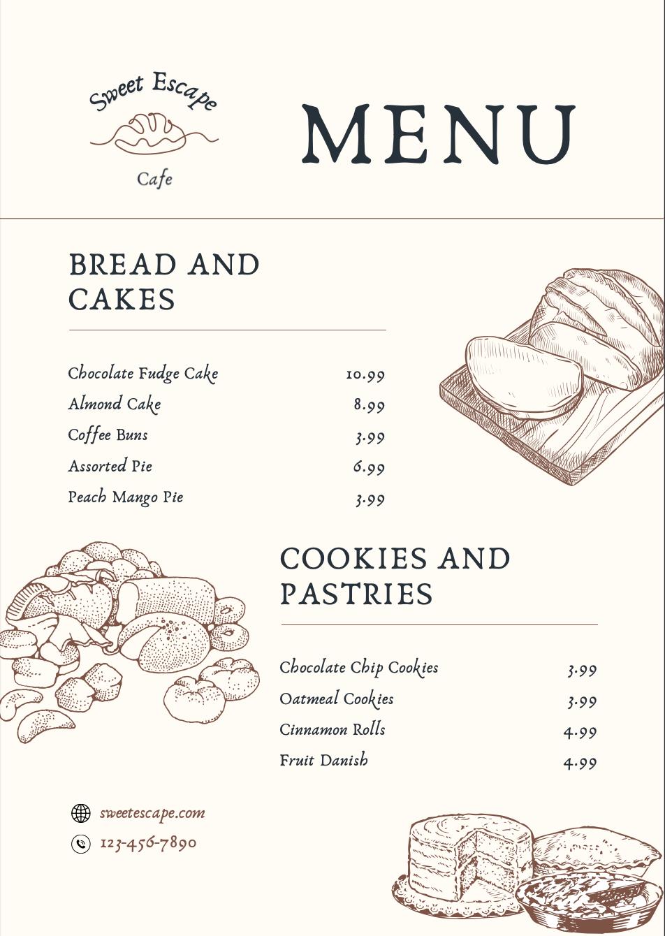 Listino prezzi del menu del panificio, Menu del panificio, Modello di menu del panificio Canva, Listino prezzi del panificio domestico, Listino prezzi