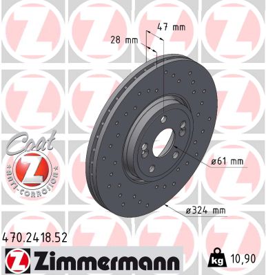 ZIMMERMANN Bremsscheibe SPORT COAT Z 470.2418.52 vorne rechts links Gelocht 324mm für RENAULT 8201698235 8200177024 7701207357 Image