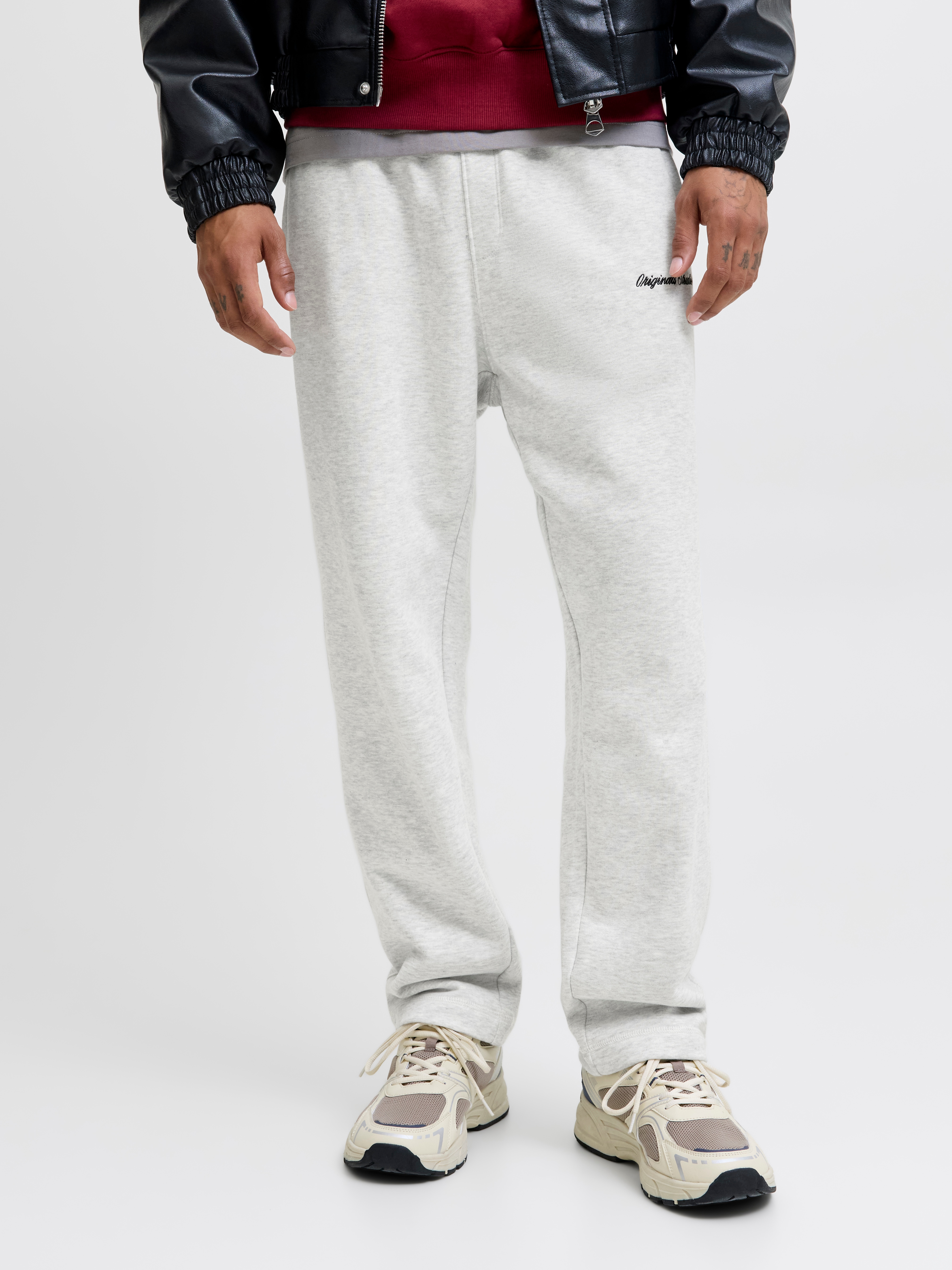 Sweathose JACK & JONES "JPSTKANE NORREBRO SWEAT PANTS NOOS", Herren, Gr. XS, N-Gr, grau (weiß melange), Web, Obermaterial: 89% Baumwolle, 11% Polyester, meliert, relaxed fit knöchellang, Hosen Image