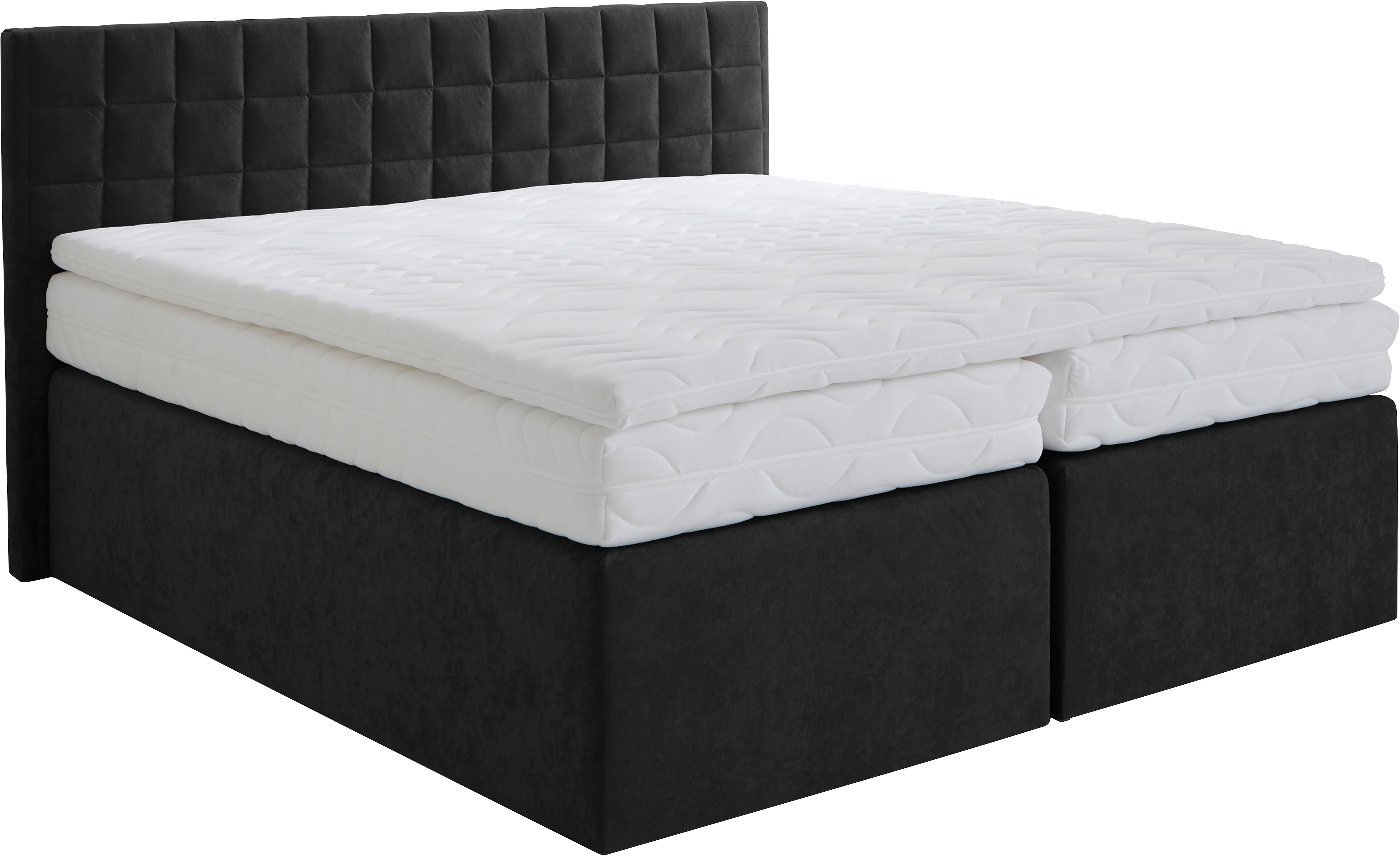 Boxspringbett, schwarz, B:215cm L:210cm, WESTFALIA SCHLAFKOMFORT, Komplettbetten, mit schöner Kopfteilversteppung Image