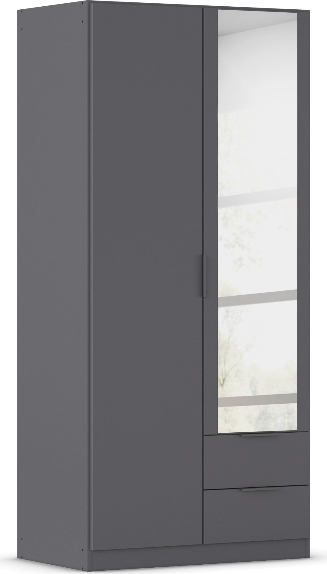 Kleiderschrank RAUCH "Drehtürenschrank Schrank Garderobe Ankleide Schlafzimmer LAGOA", graumetallic, B:91cm H:197cm T:54cm, Holzwerkstoff, Schränke, geräumige Schubladen, 3 Breiten, optional mit Aufsatz MADE IN GERMANY Image