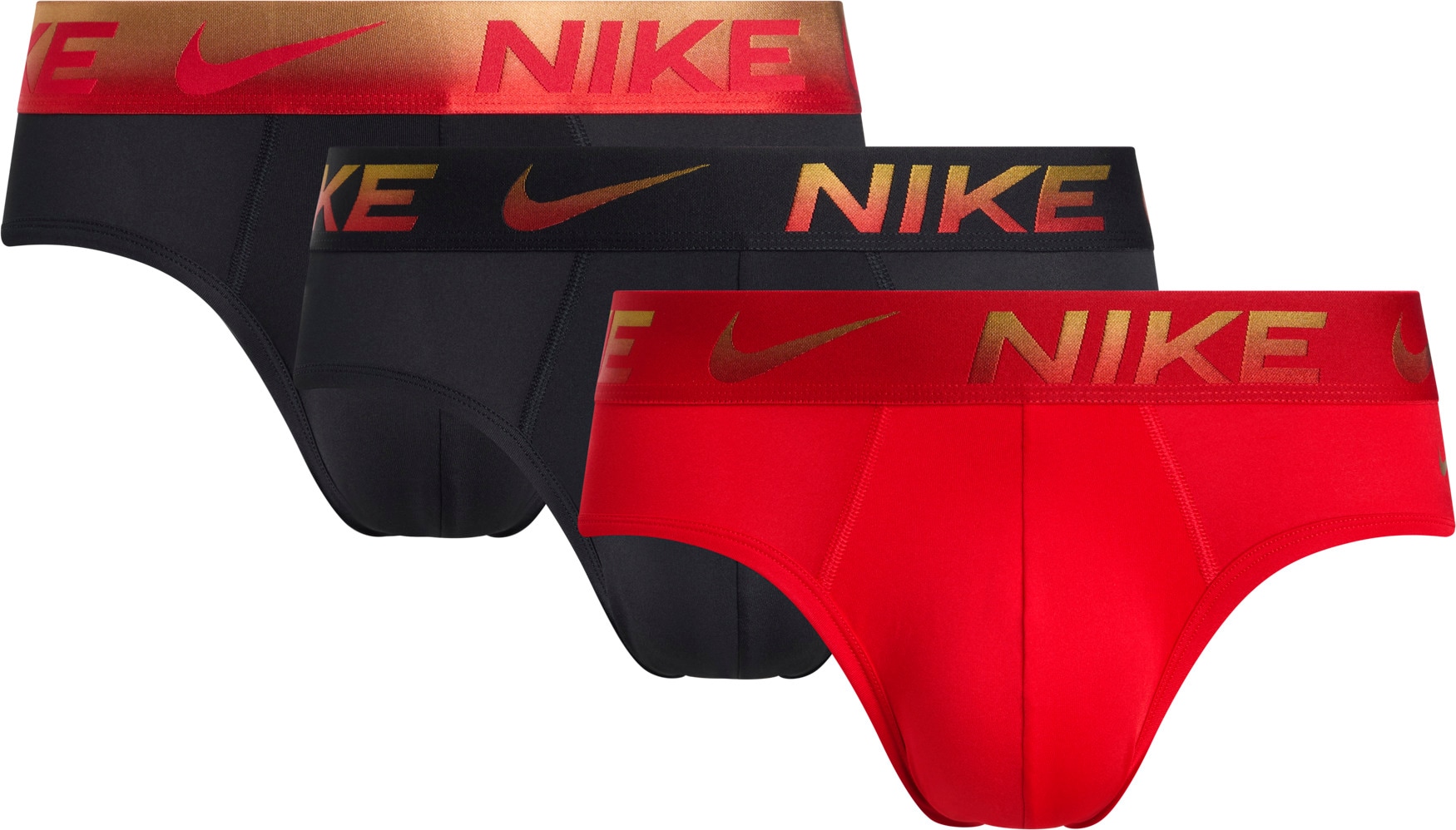 Hipster NIKE UNDERWEAR "HIP BRIEF 3PK", Herren, Gr. XXL, uni rot, blk, blk mtllic gradient wb, Jersey, Obermaterial: 92% Polyester, 8% Elasthan, kontrastfarbene Details, unifarben, körpernah, Unterhosen, mit NIKE Logo-Elastikbund Image