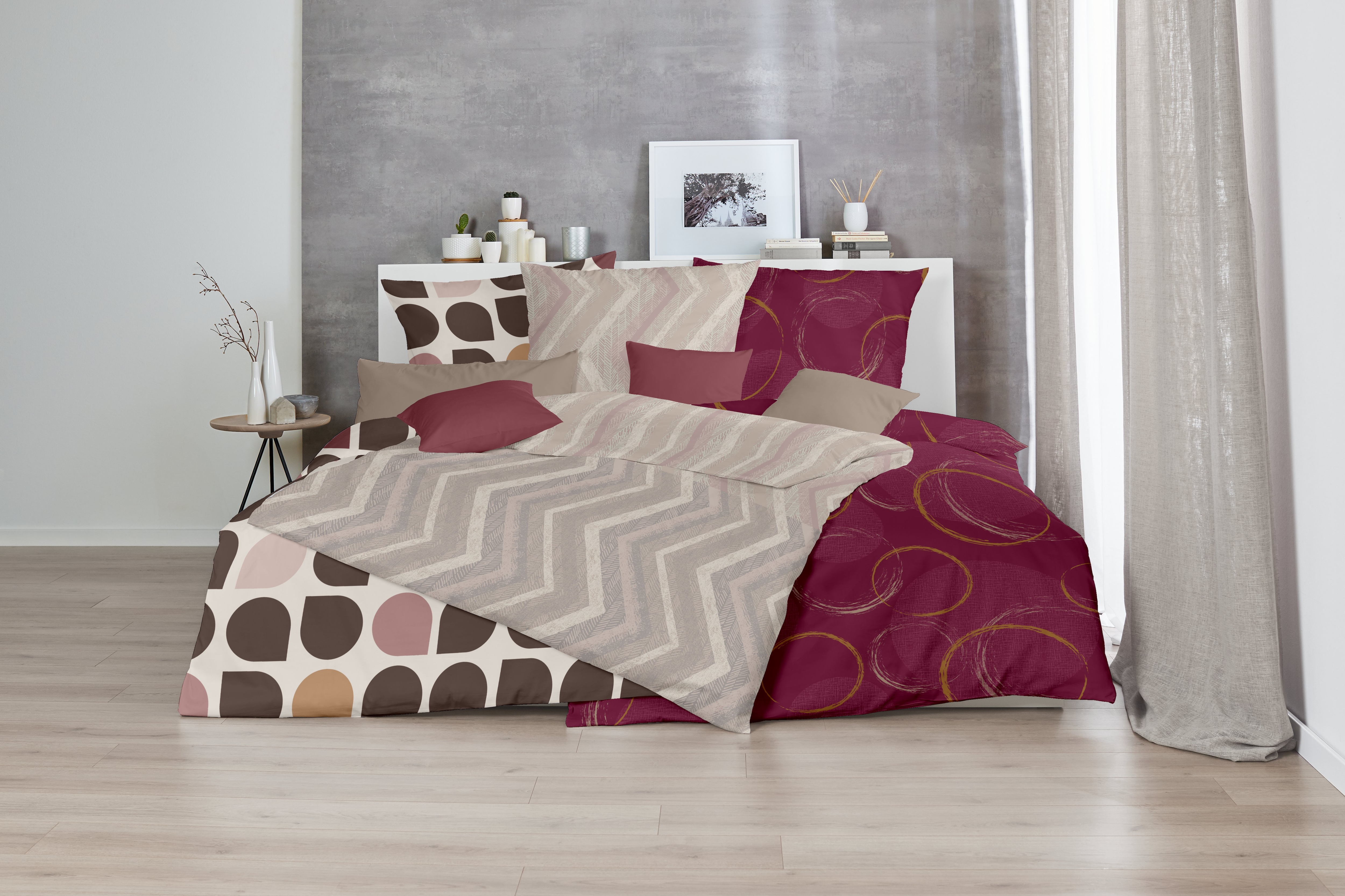 Bettwäsche PRIMERA "Mako-Satin -Bettwäsche Jacquard", braun, B/L: 155cm x 220cm, 1 Stk., 1 Stk., Mako-Satin, B/L: 80cm x 80cm, 2 Stk., Mako-Satin, Obermaterial: 100% Baumwolle, Bettwäsche, mit klassischem Jacquard-Look Image