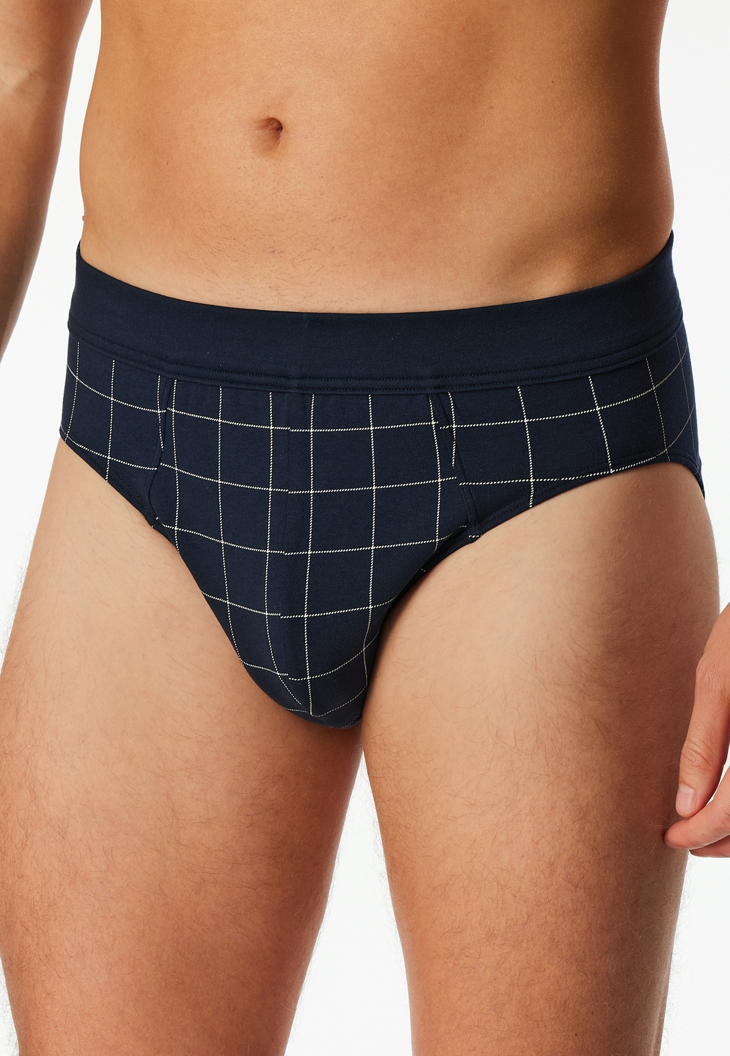 Minislip SCHIESSER "Fine Interlock", Herren, Gr. 7, blau (804, blau), Interlock, Obermaterial: 95% Baumwolle, 5% Elasthan, körpernah, Unterhosen, kariert, ohne Eingriff, softer Bund Image