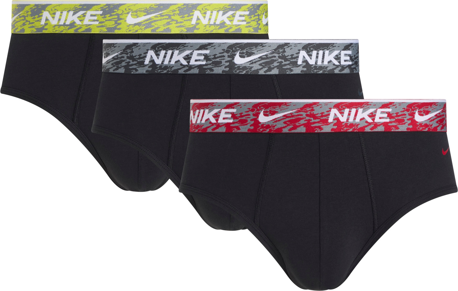 Hipster NIKE UNDERWEAR "BRIEF 3PK", Herren, Gr. M, blk gym rd, anthr, b cts wrpd mrbl wb, Jersey, Obermaterial: 95% Baumwolle, 3% sonstige Fasern, 2% Elasthan, kontrastfarbene Details, unifarben, körpernah, Unterhosen, mit Logo-Elastikbund Image