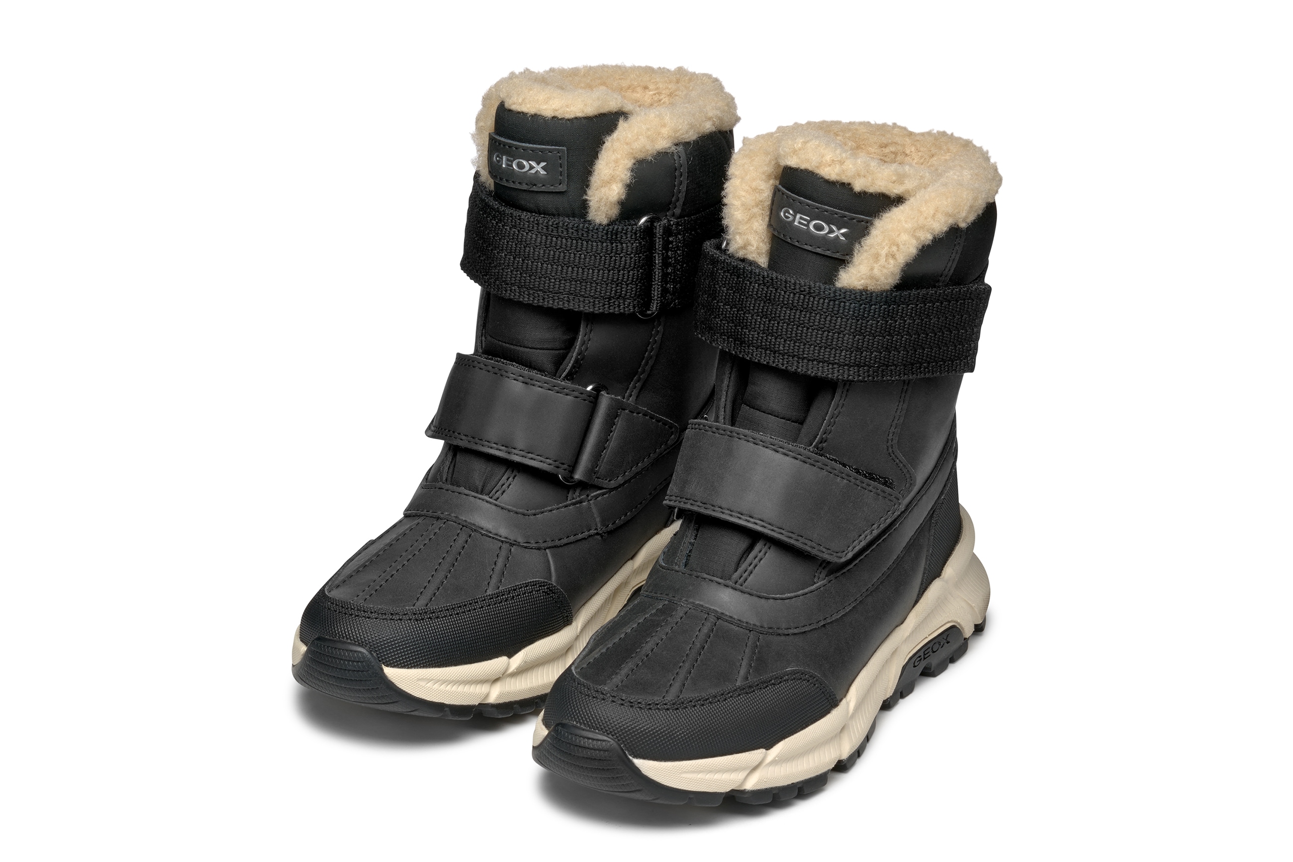 Winterstiefel GEOX "J FLEXYPER PLUS BOY", Mädchen, Gr. 35, schwarz, Synthetik, Textil, Schuhe Winterstiefel, Snowboots, Klettstiefel mit Warmfutter, Größenschablone zum Download
