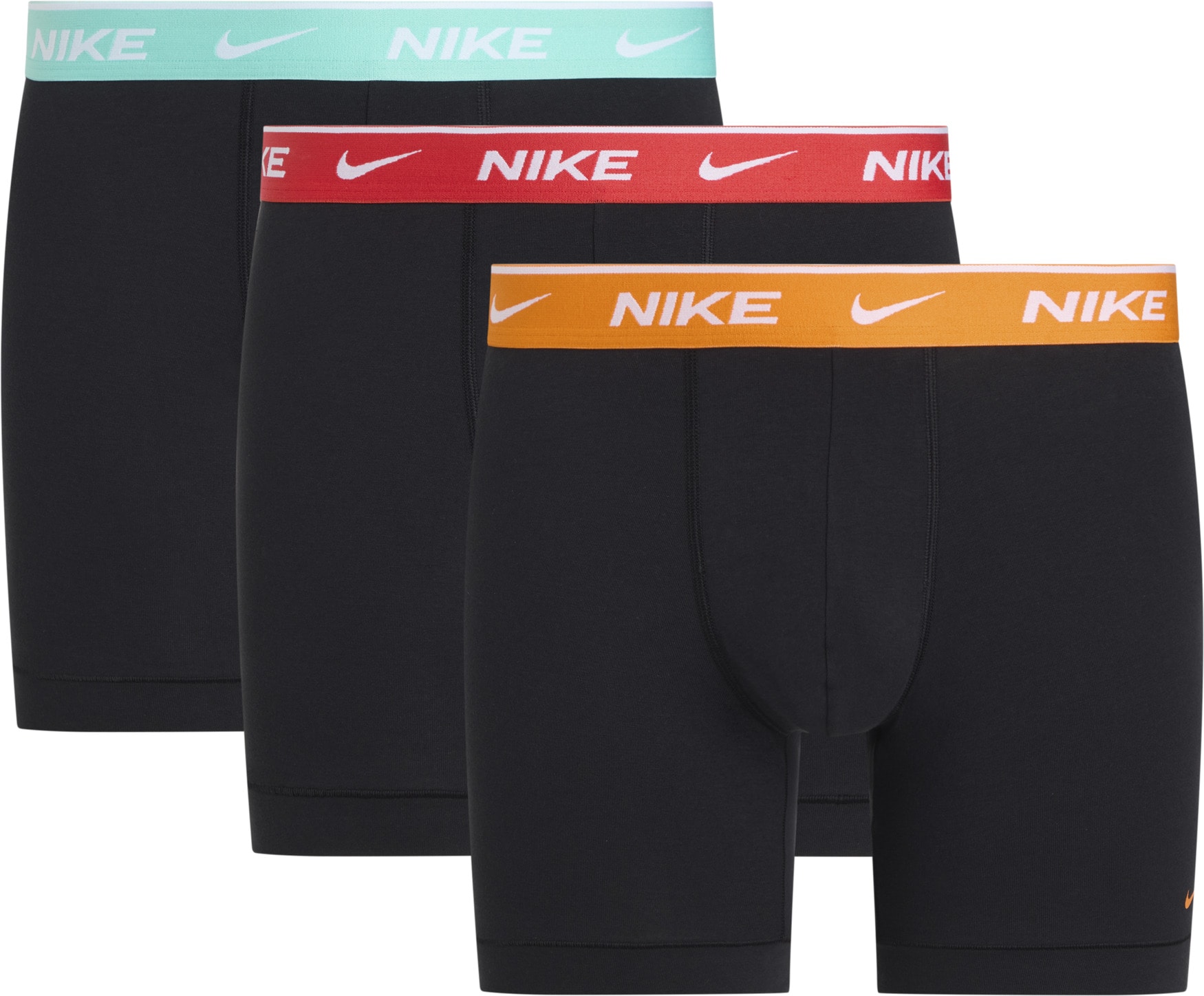 Boxershorts NIKE UNDERWEAR "BOXER BRIEF 3PK", Herren, Gr. S, blk bri crmic, lt crmsn, blchd turqui, Jersey, Obermaterial: 95% Baumwolle, 3% sonstige Fasern, 2% Elasthan, kontrastfarbene Details, unifarben, körpernah, Unterhosen, mit NIKE... Image