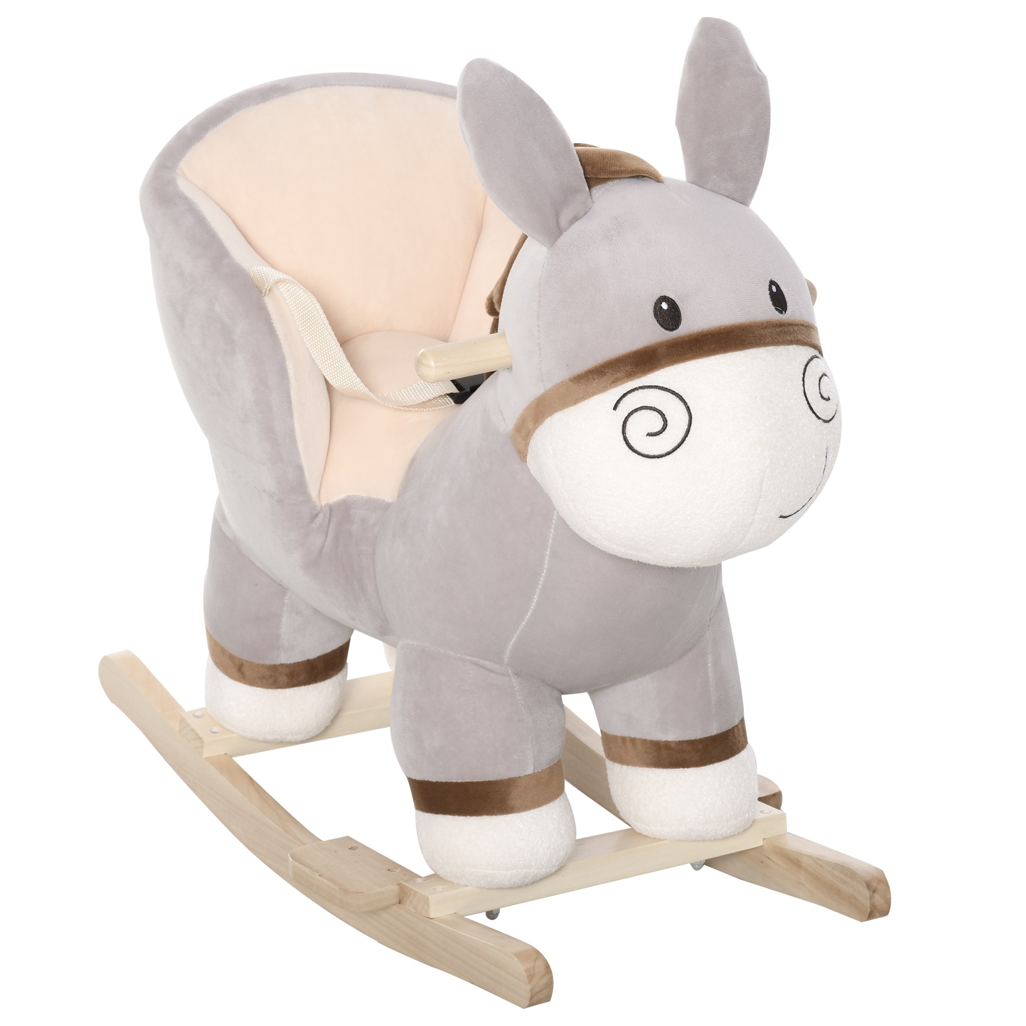 Kids Rocking Chair, Plush Ride On Rocking Horse Donkey With Sound, Safety Belt, Baby Toddler Rocker Toy For 18 - 36 Months