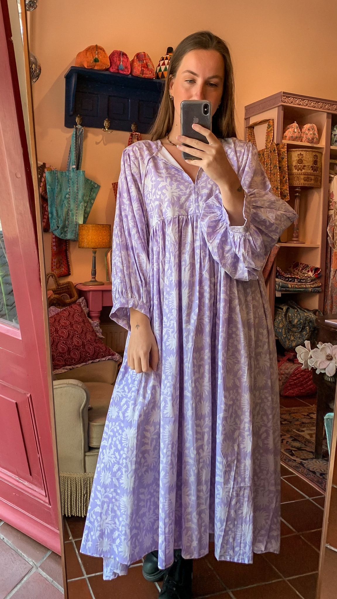 Boho Kleid, Block-Print Kleid, Baumwoll Midi Kleid, Sommerkleid, Handgefertigtes Kleid, Floral Boho Kleid