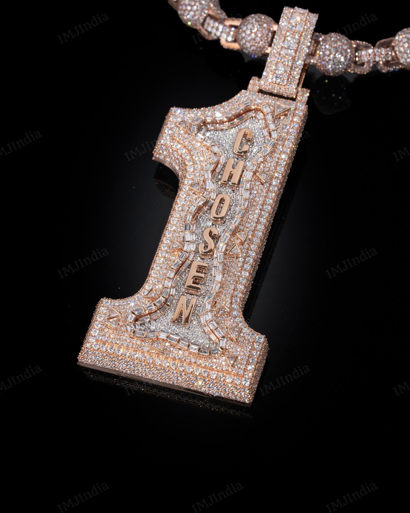 Nummer 1 Anhänger, Großer Iced Out Numerischer Anhänger, VVS1 Moissanit, Iced Out Schmuck, Hip Hop Schmuck für Männer, 925er Silber, besteht Tester