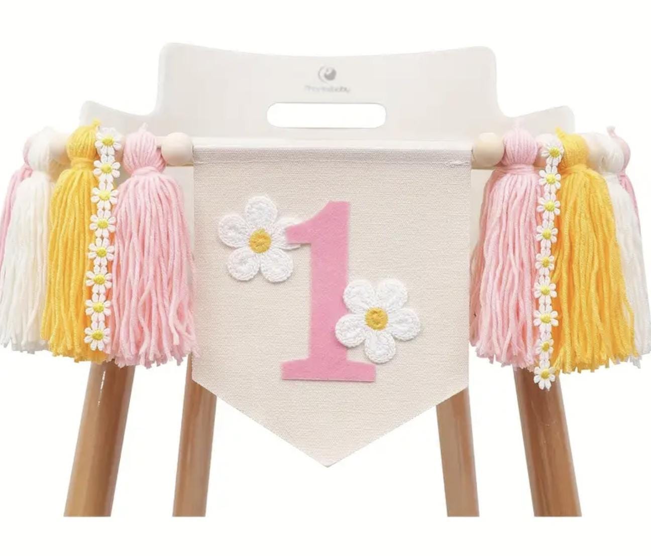 Blumen Boho Daisy Hochstuhl Banner, 1. Geburtstag Banner, Geburtstag Foto Hintergrund, Ein Banner, Mädchen 1. Geburtstag Banner, Garn Quastengirlande