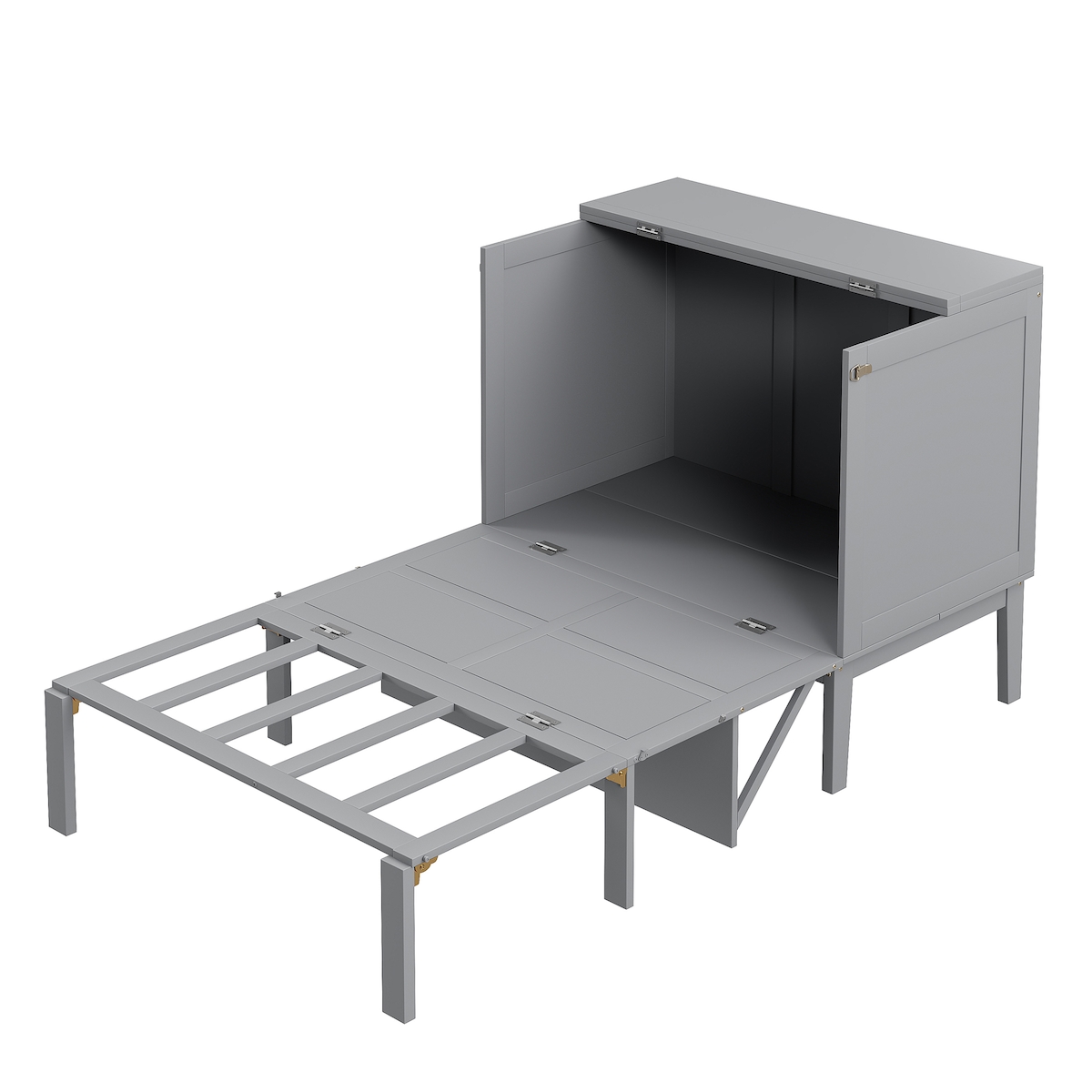 OKWISH Vertikales Klappbett 90×200 cm Grau mit Stauraum, Hochbett-Morphing, platzsparend, für Yoga, Fitness, Einzelzimmer, klappbar, modernes Design Image