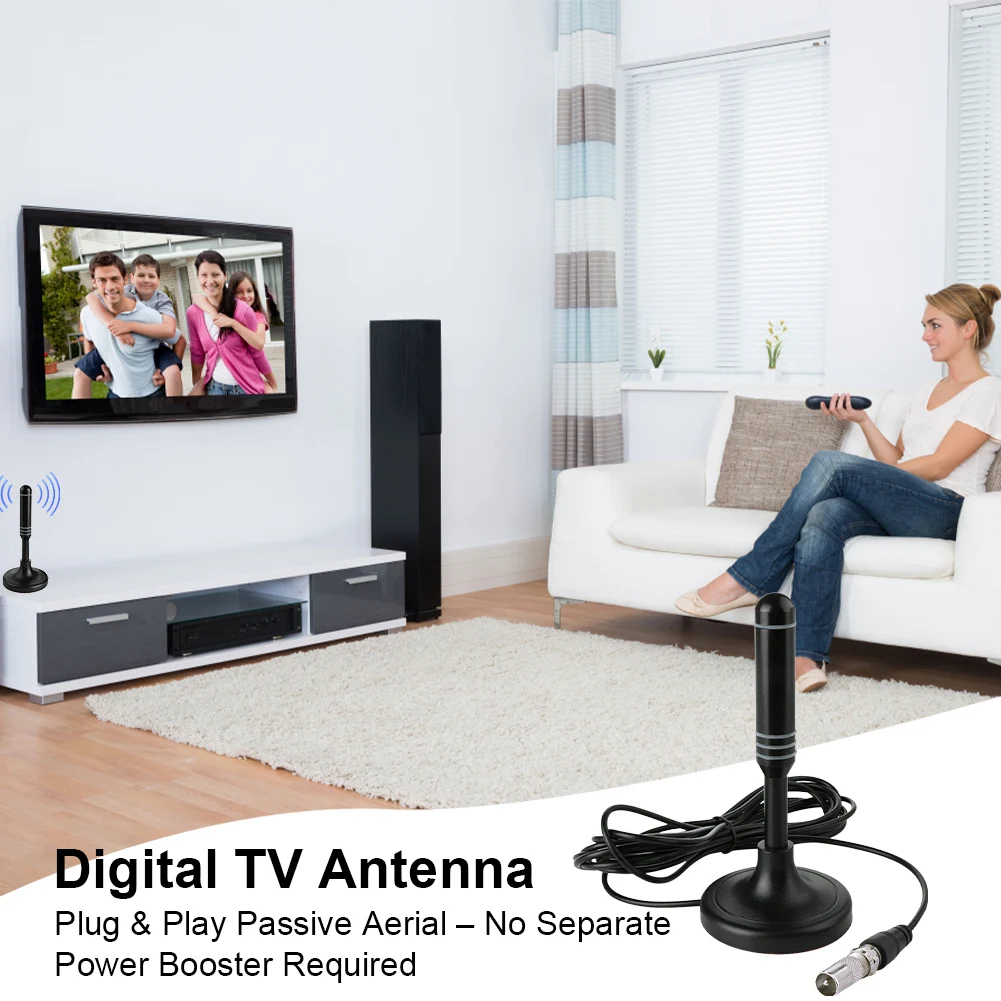 HDTV-Antenne, 300 cm Koaxialkabel, digitale TV-Antenne, DVB-T, DVB-T2, DAB, für drinnen und draußen, digitale HD-Freeview-Antenne, Plug-and-Play Image