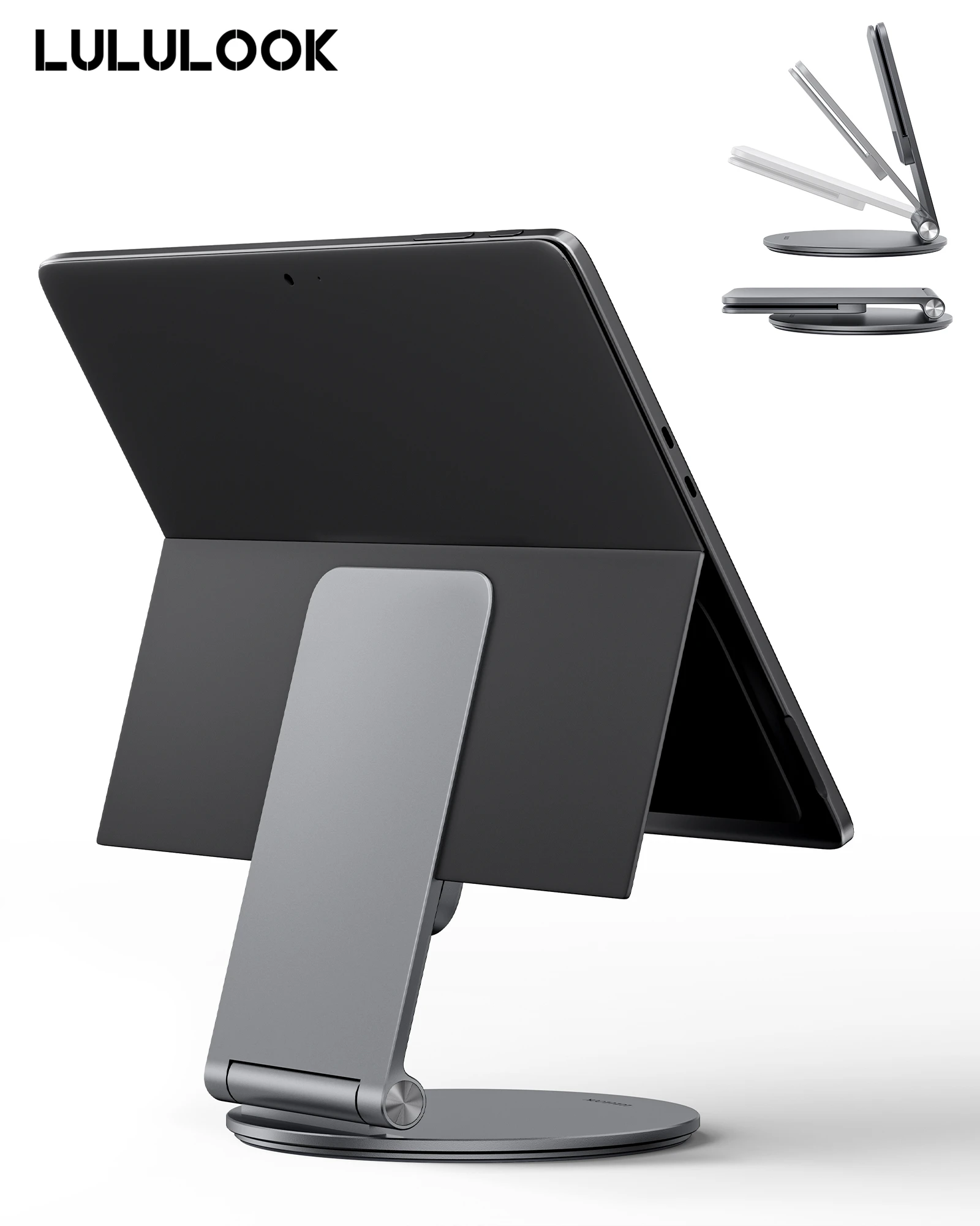 LULULOOK 360° drehbarer, faltbarer Surface Pro-Ständer, Tablet-Halter aus Aluminiumlegierung für Surface Pro 7,7+,8,9,10,11, Surface Go 2,3,4 Image