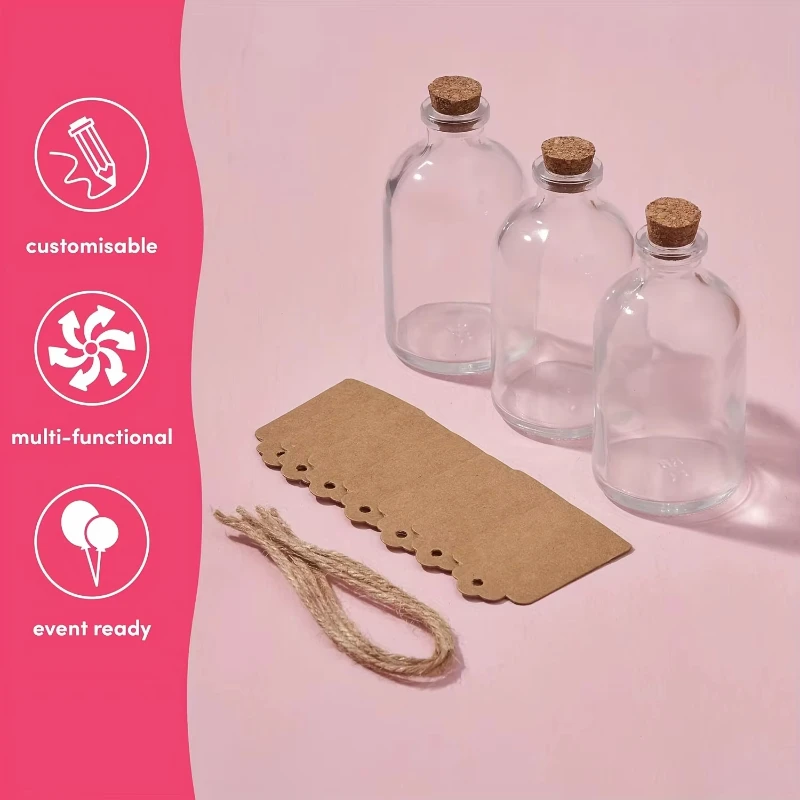 12Set Mini-Glasflaschen mit Kork, Bindungskarte, Wunschflasche, winzige Glasflaschengläser, hängende Dekoration, Hochzeitsdekor-Fläschchen