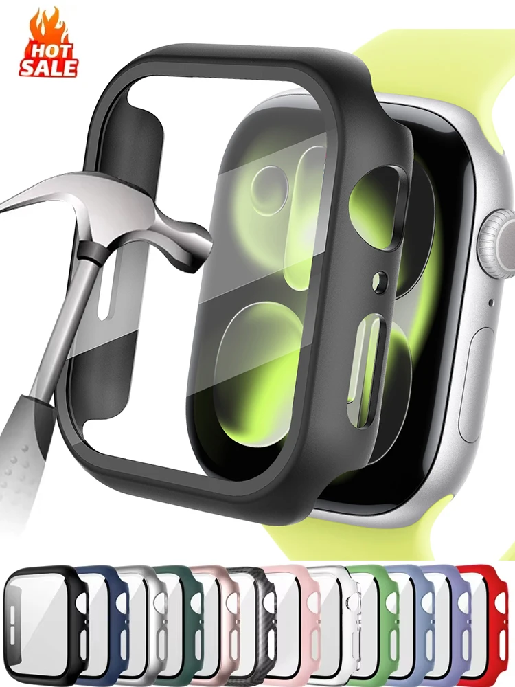 Vetro temperato + copertura per custodia Apple watch 46mm 42mm 45mm 41mm 44mm 40 protezione schermo accessori Apple Watch 11 10 9 6 SE 7 8
