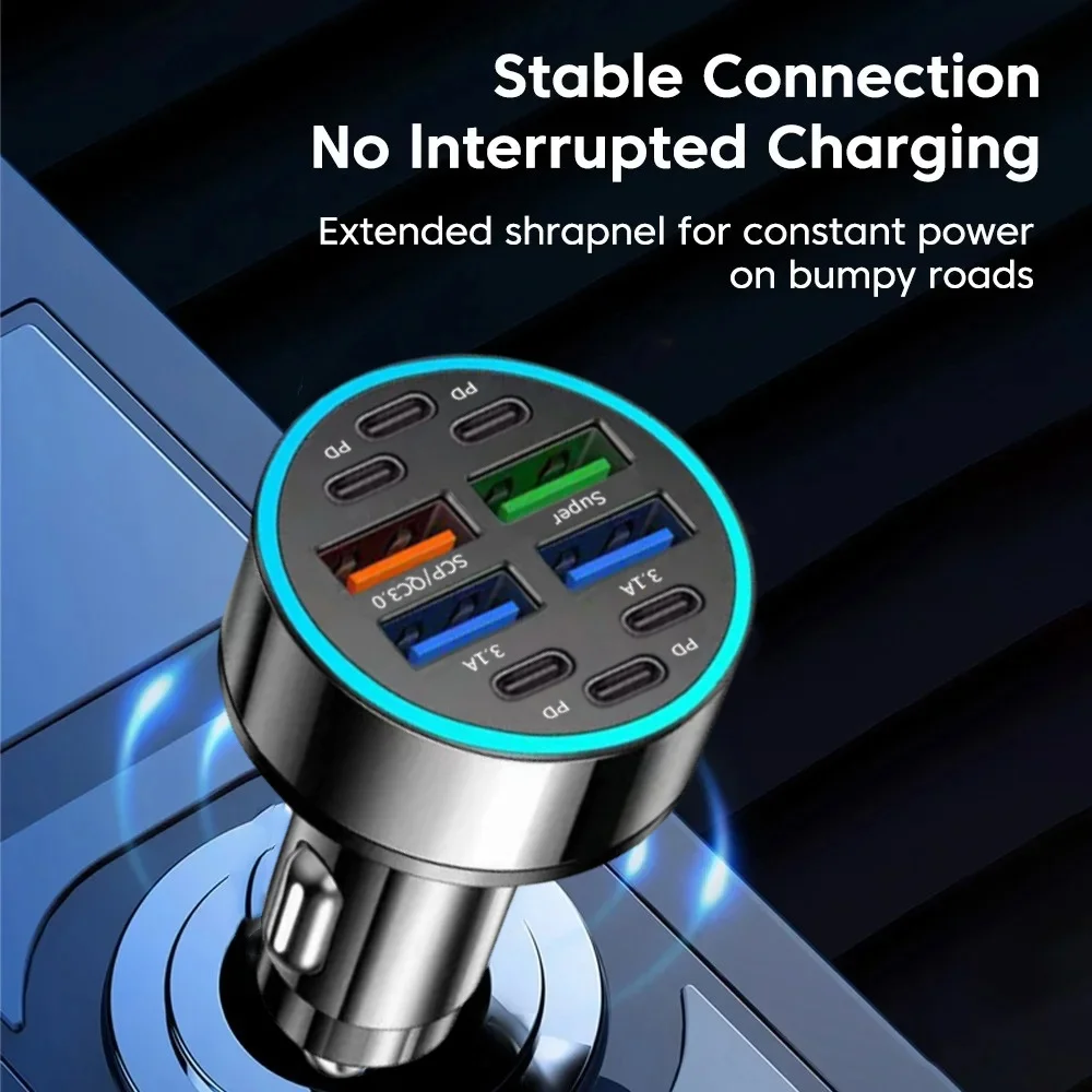 10 Ports Autoladegerät 100 W PD Schnellladung QC3.0 USB Typ C Autotelefon-Ladegerät für iPhone Samsung Huawei Xiaomi Adapter im Auto Image