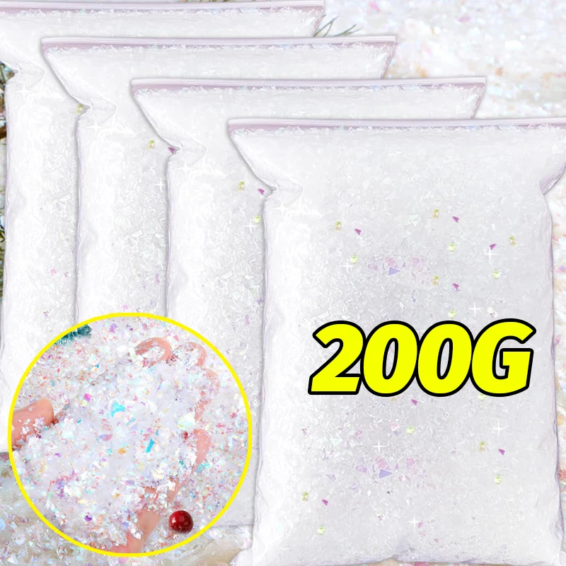 200/50G Künstliches Schneepulver DIY Weißes gefälschtes Schneepulver Flauschige Schneeflocken für Weihnachtsbaum Party Home Decor Szene Requisiten Zubehör Image