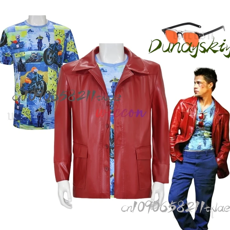 Kampffilm Tyler Jacke COS Kostüm Film Durden Ledermantel mit Hemd Brille Halloween Karneval Party Anzug Mann Erwachsene Image