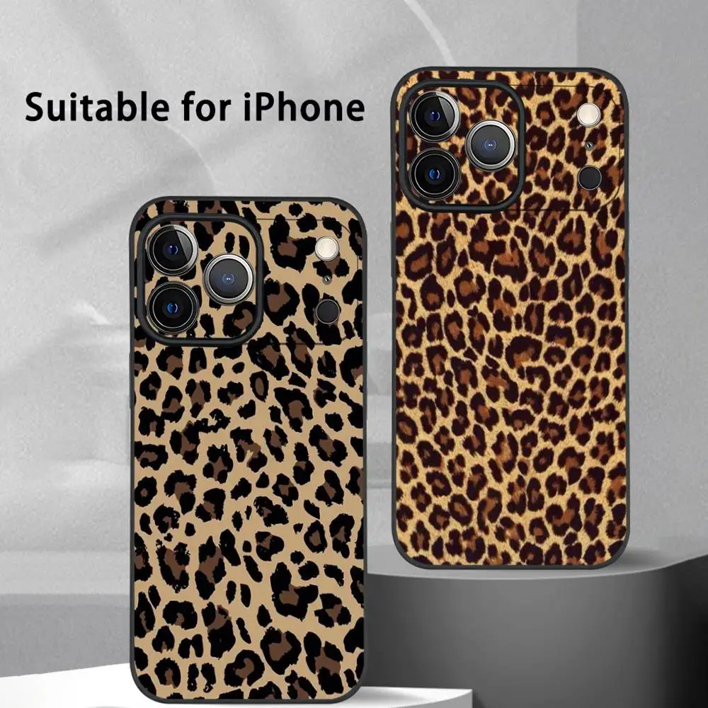 Leopardenmuster Tiger Haut Handyhülle für IPhone 17 16 15 14 13 12 11 Pro Max Plus Mini Schwarz Frosted Soft Shell Funda Image