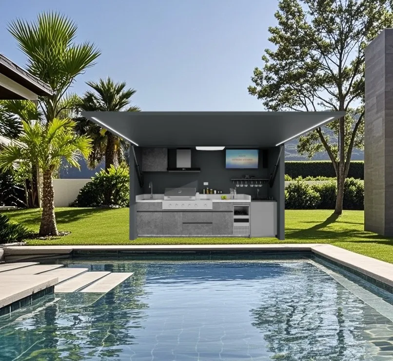 Rostbeständige Kücheninsel aus Edelstahl für den Außenbereich mit integriertem Grill Image