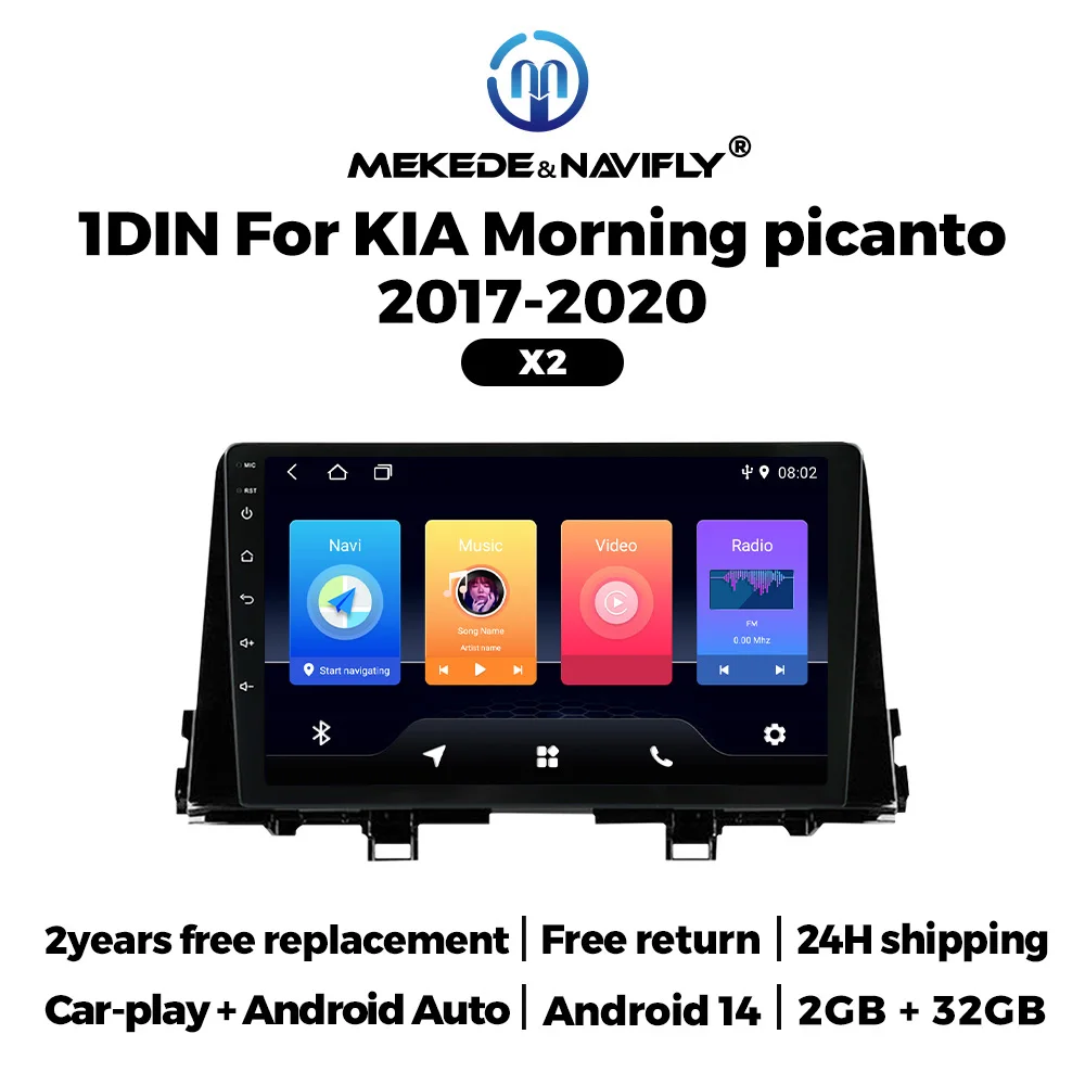 MEKEDE & Navifly Android 14 Drahtlose Carplay Auto Für KIA Morgen Picanto 2017-2020 Auto Radio Multimedia Video Player 1 Din GPS BT Image
