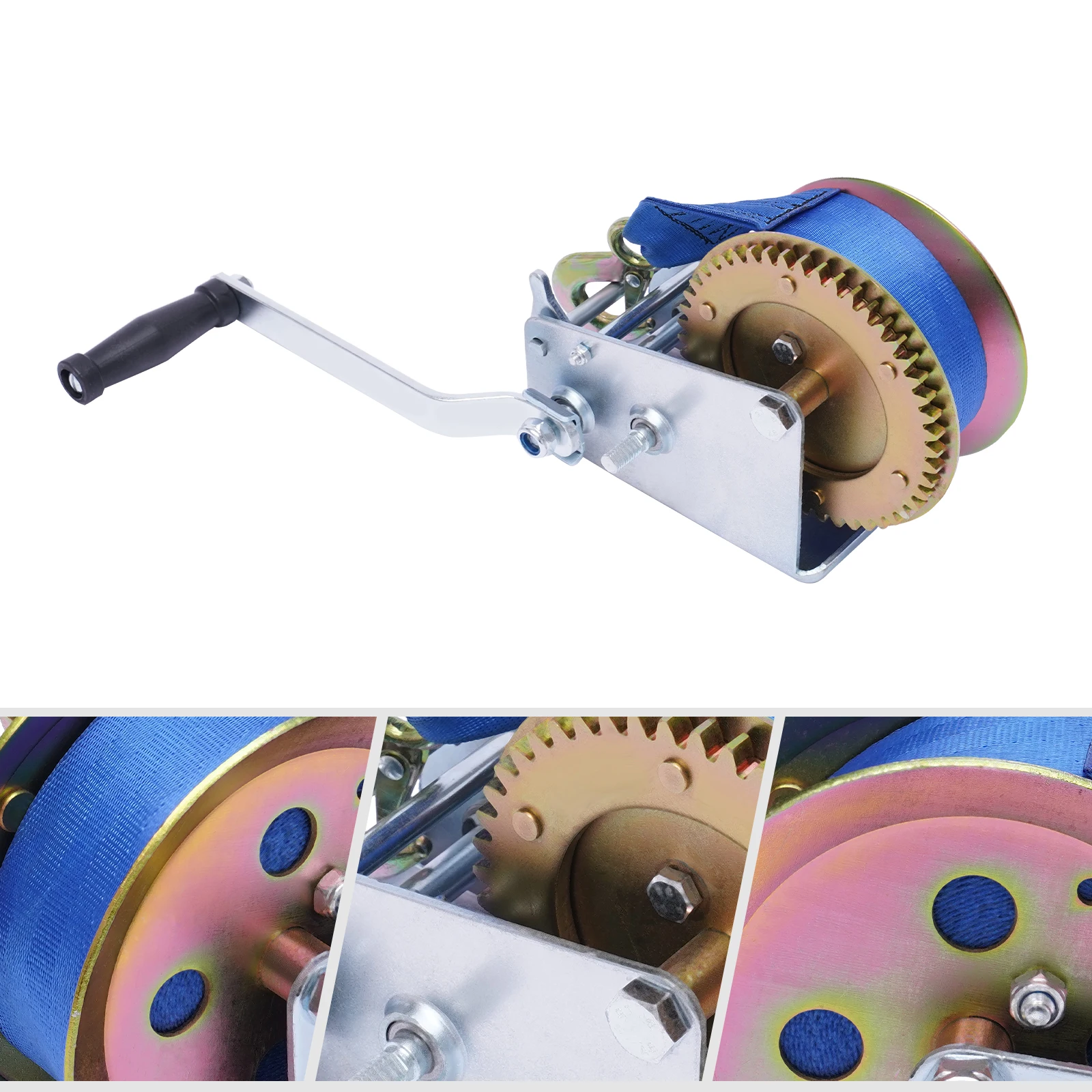 1588 kg/3500 lbs Handwinde mit 10 m Riemen, manuelle Rettungswinde, Bootswinde, robuste Seilkurbelwinde