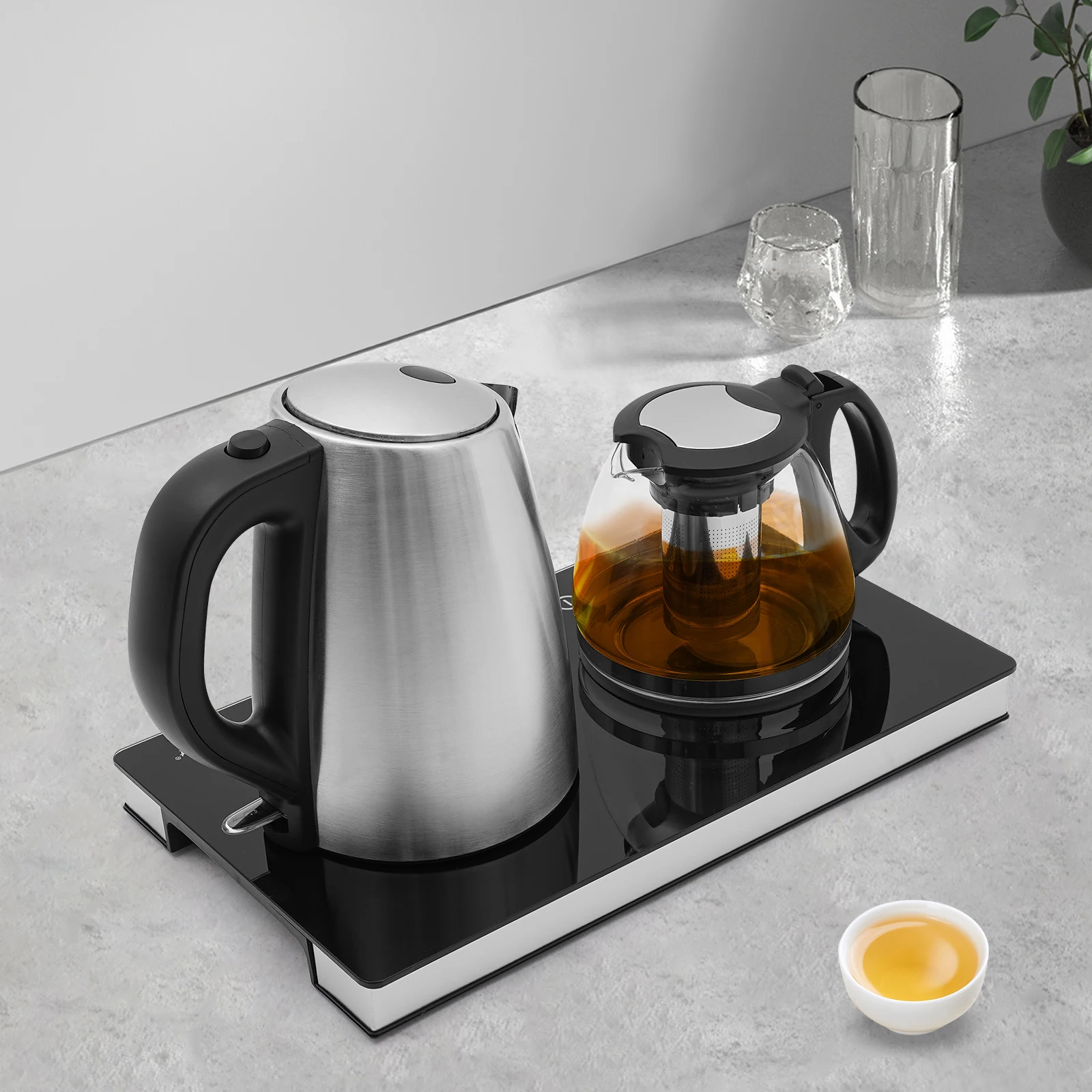 Duales Wasserkocher-Set mit 0,48 Gallonen und 0,26 Gallonen Kapazität, 1800 W Leistung, Überhitzungsschutz, Touchscreen, schnell kochend Image
