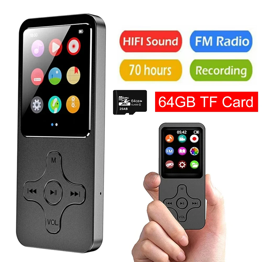 Lecteur MP3 Bluetooth, haut-parleur 64 go, Mini lecteur de musique MP3, récepteur Radio FM, haut-parleur intégré, enregistrement de livres électroniques, baladeur