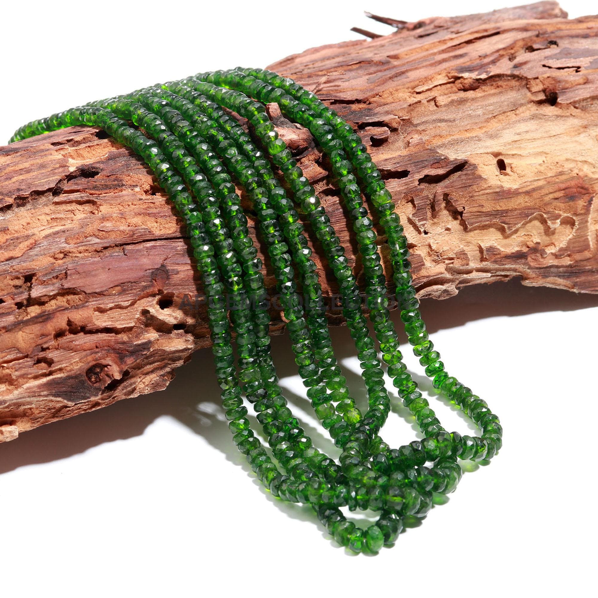 Perline rondelle sfaccettate in cromo diopside naturale AAA, perline rondelle sfaccettate in diopside da 3,5-5,5 mm, collana di perline verdi rondelle