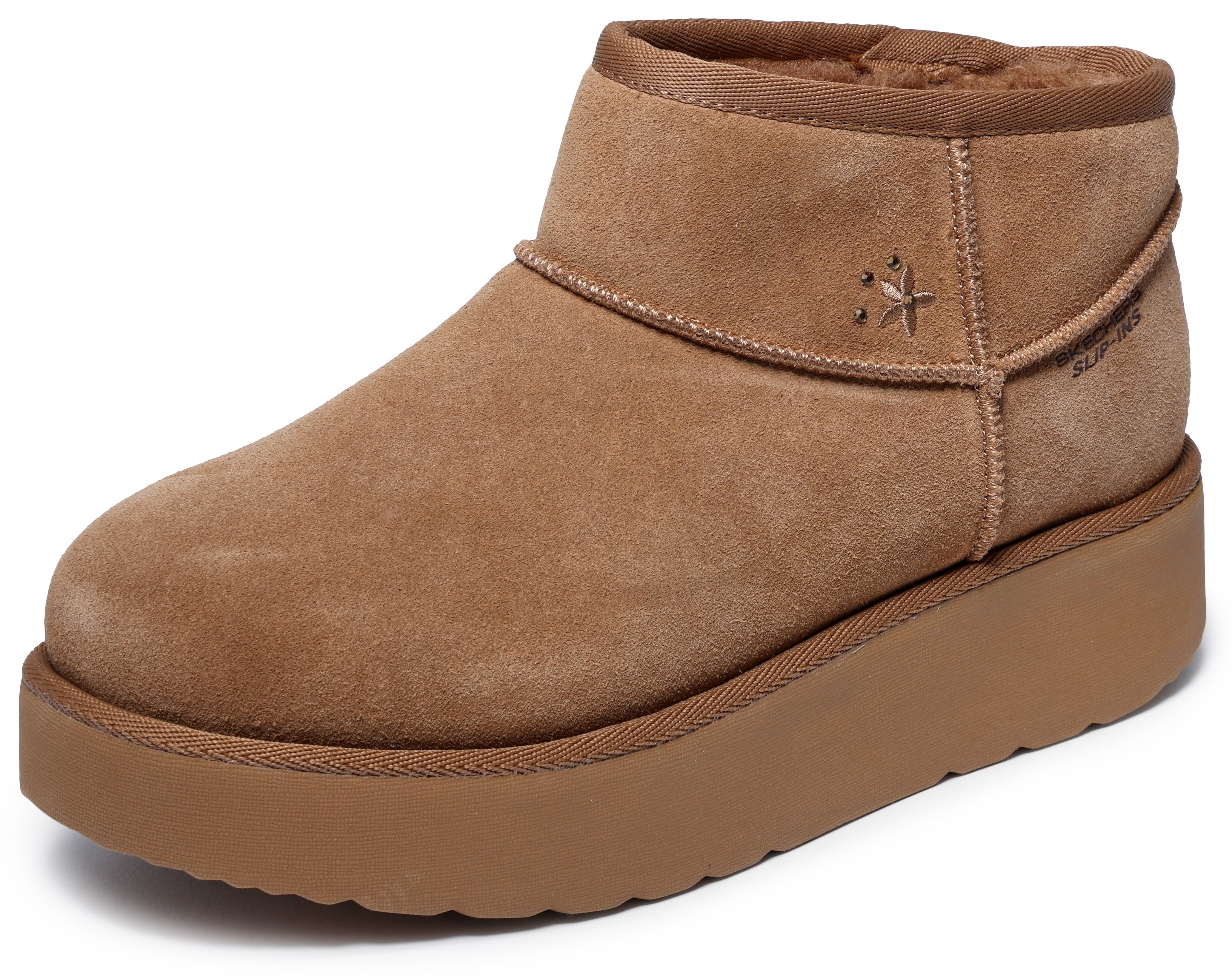 Winterboots SKECHERS "KEEP COZY", Damen, Gr. 38, braun, Veloursleder, Schuhe Winterboots, Snowboots, Schlupfstiefel mit Plateausohle