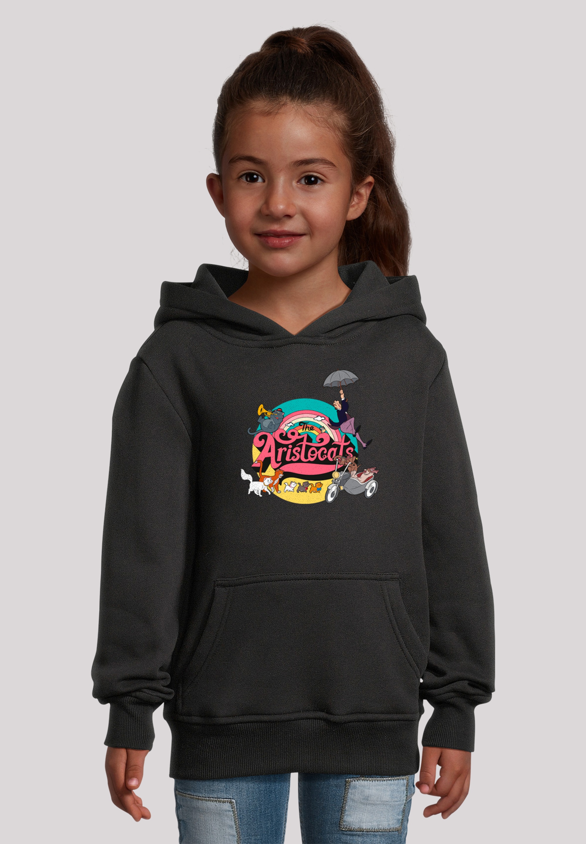 Kapuzenpullover F4NT4STIC "Disney Aristocats Rainbow Fun", Mädchen, Gr. 146/152, schwarz, Obermaterial: 65% Baumwolle, 35% Polyester, relaxed fit, Pullover, Premium Qualität Image