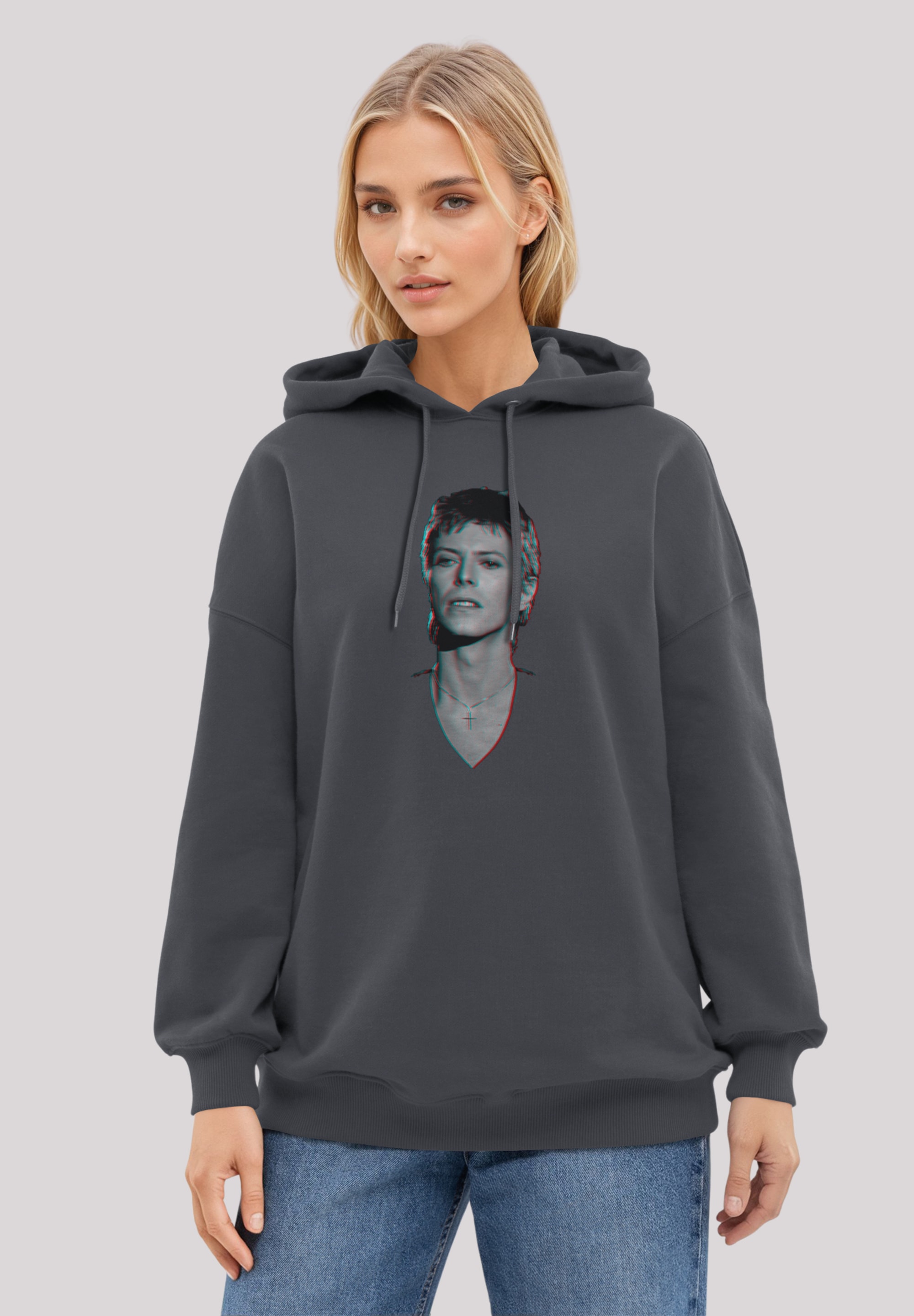 Kapuzenpullover F4NT4STIC "TV Times Pop Star David Bowie Portrait 1977", Damen, Gr. M, off schwarz, Obermaterial: 80% Baumwolle, 20% Polyester, oversize, Pullover, Premium Qualität Image