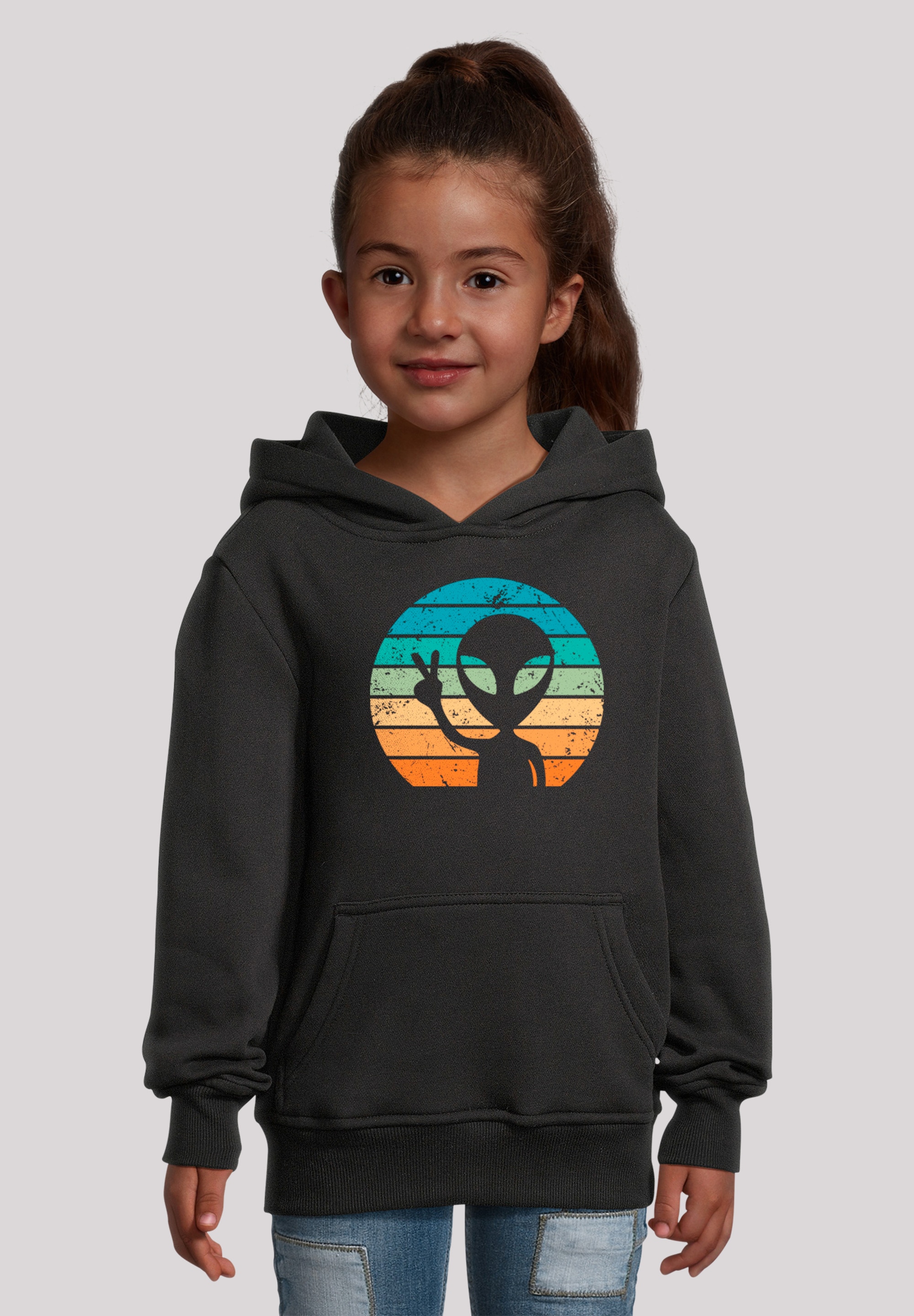 Kapuzenpullover F4NT4STIC "Alien Piece Sonnenuntergang", Mädchen, Gr. 134/140, schwarz, Obermaterial: 65% Baumwolle, 35% Polyester, relaxed fit, Pullover, Premium Qualität Image