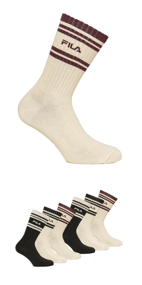 Tennissocken FILA "JUNIOR BOY LIFESTYLE NORMAL PLAIN SOCKS", Kinder, Gr. 31-34, weiß, schwarz, Baumwollmischung, Socken, mit sportlichem Streifenbund Image