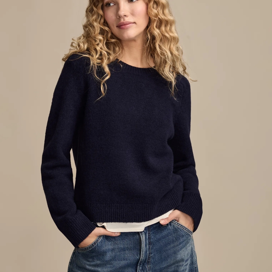 Lucky Brand Cloud Soft Crew Neck Sweater - Women's Clothing Outerwear Tops Sweatshirts Crewneck Hoodies in Blue Heather, Size S