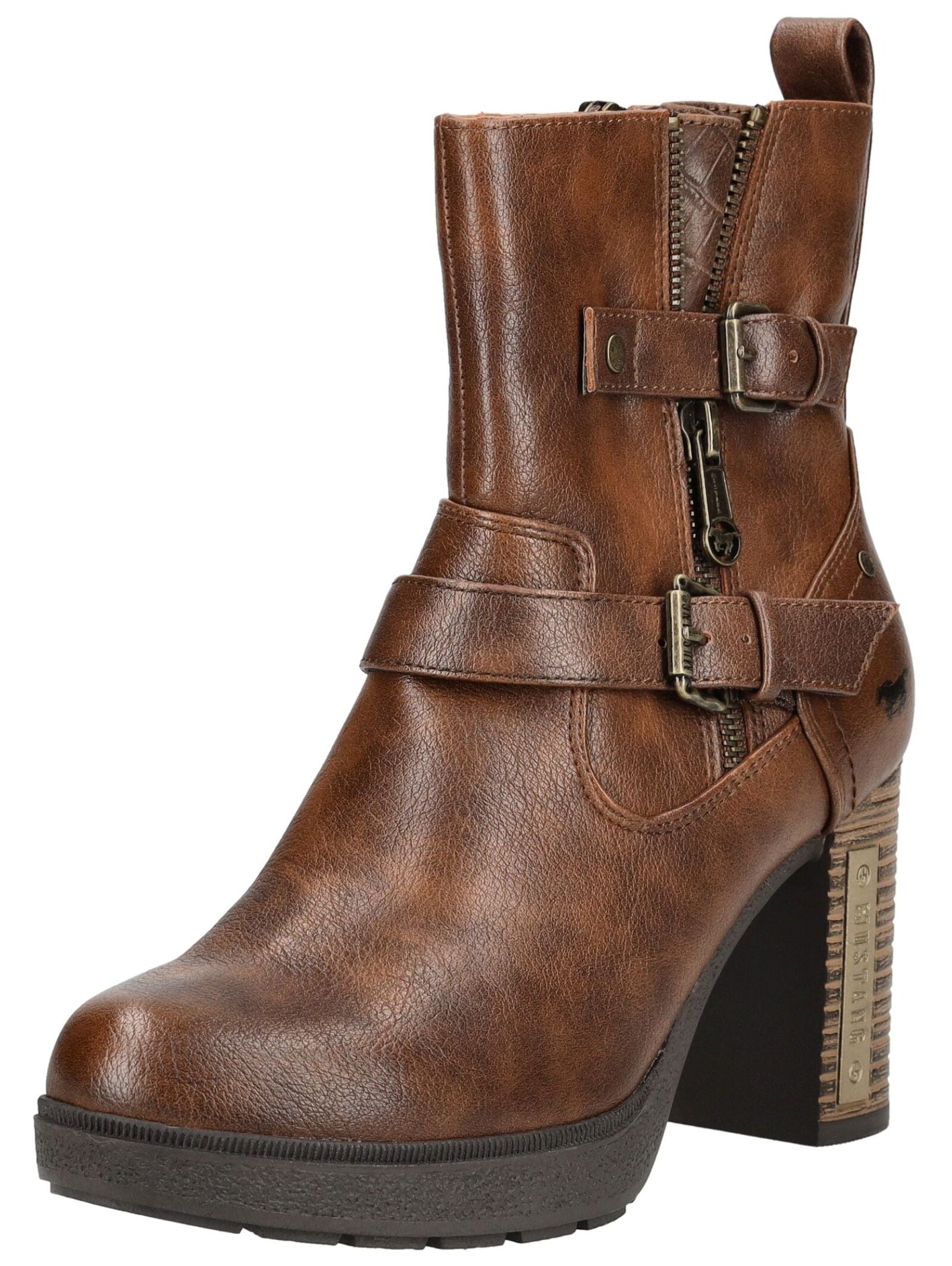 High-Heel-Stiefelette MUSTANG SHOES "Mustang Shoes Stiefelette Lederimitat/Textil", Damen, Gr. 38, braun, Lederimitat, Textil, Schuhe